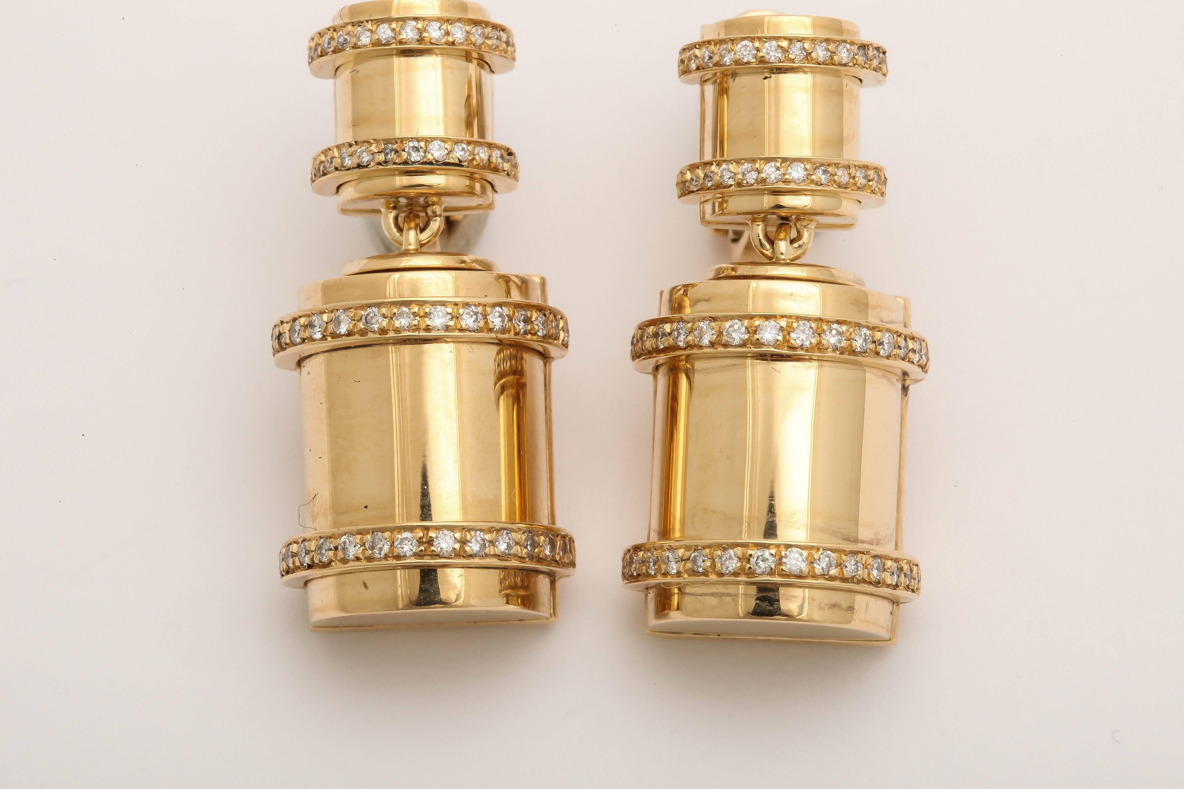 Modern Faraone Mennella diamond gold Bullet Earrings For Sale