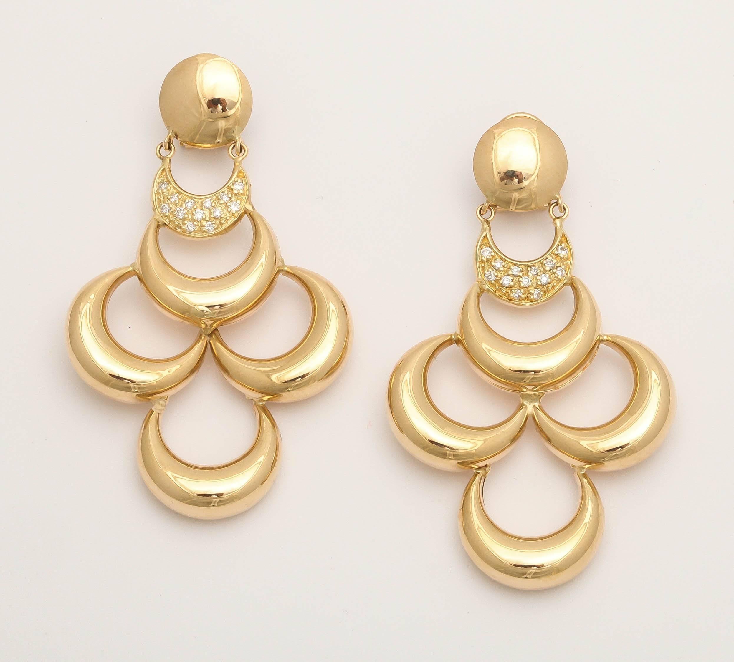 Modern Diamond Gold Lune Earrings For Sale