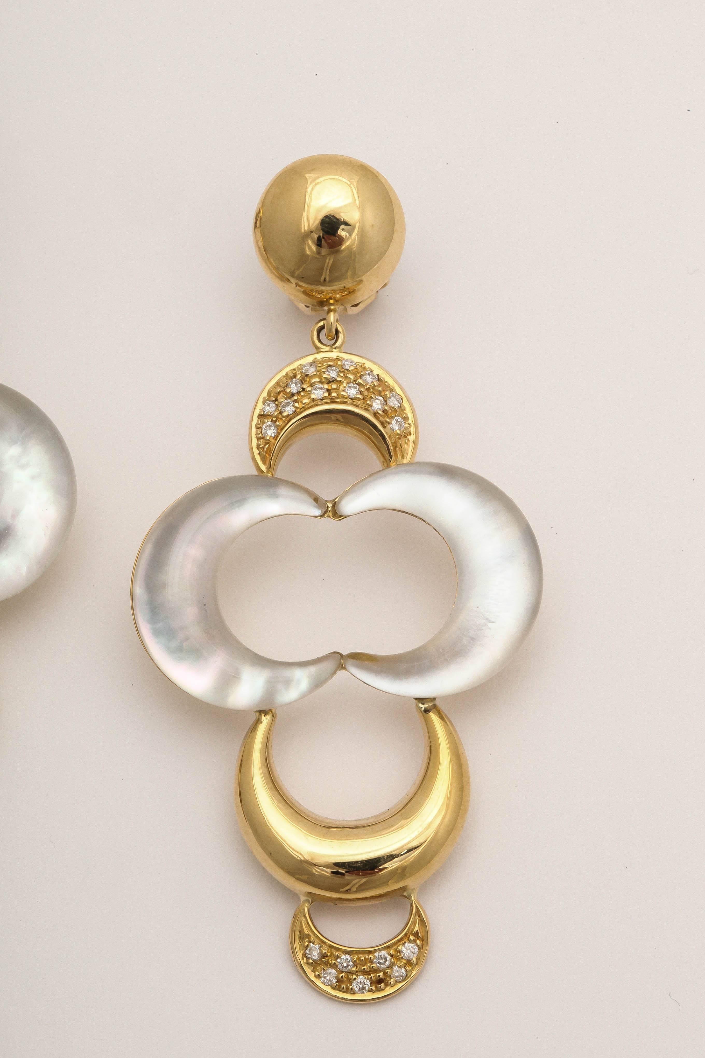 Modern Faraone Mennella Mother-of-Pearl Gold Lunette Earrings For Sale