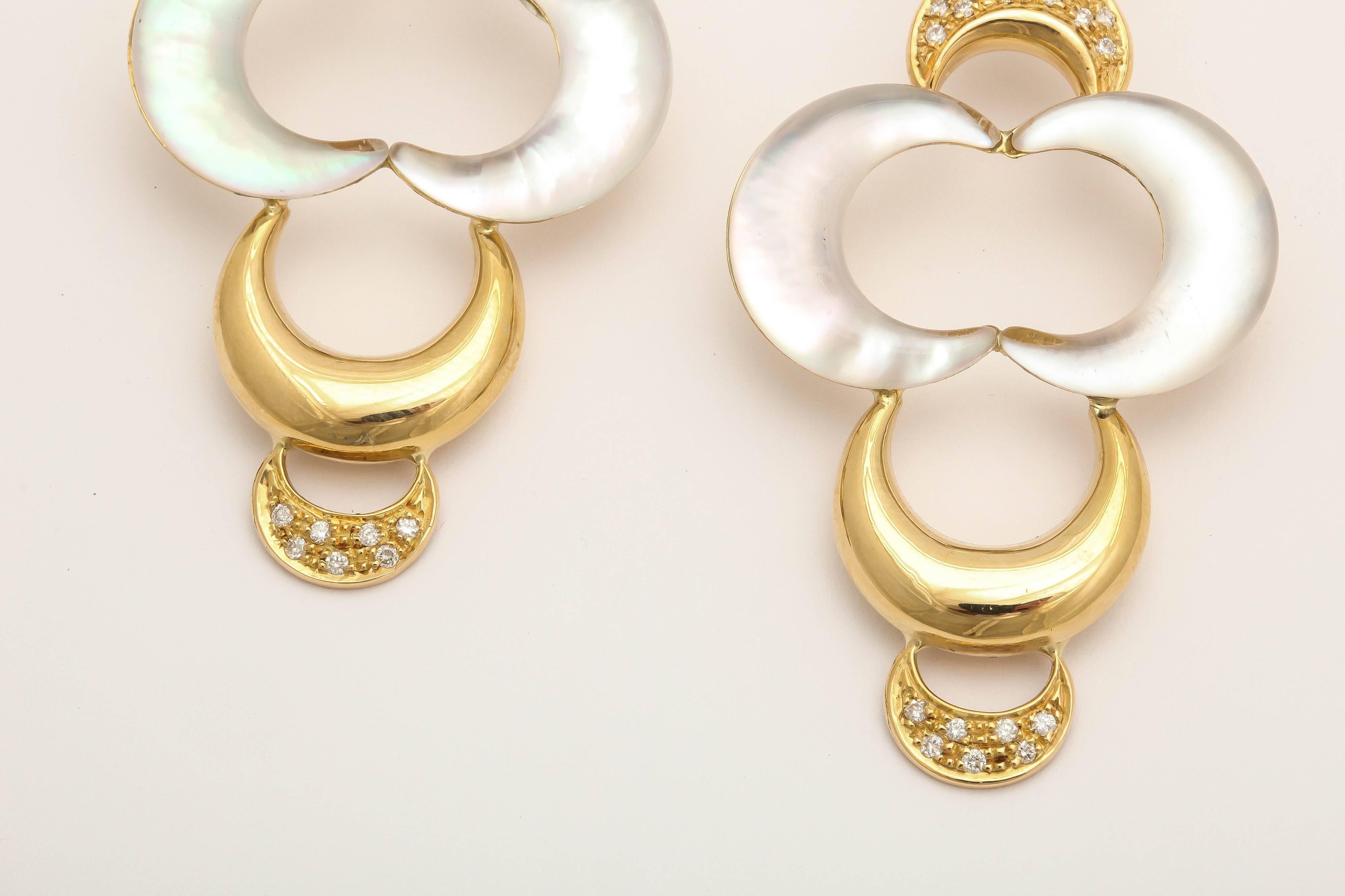 Women's Faraone Mennella Mother-of-Pearl Gold Lunette Earrings For Sale