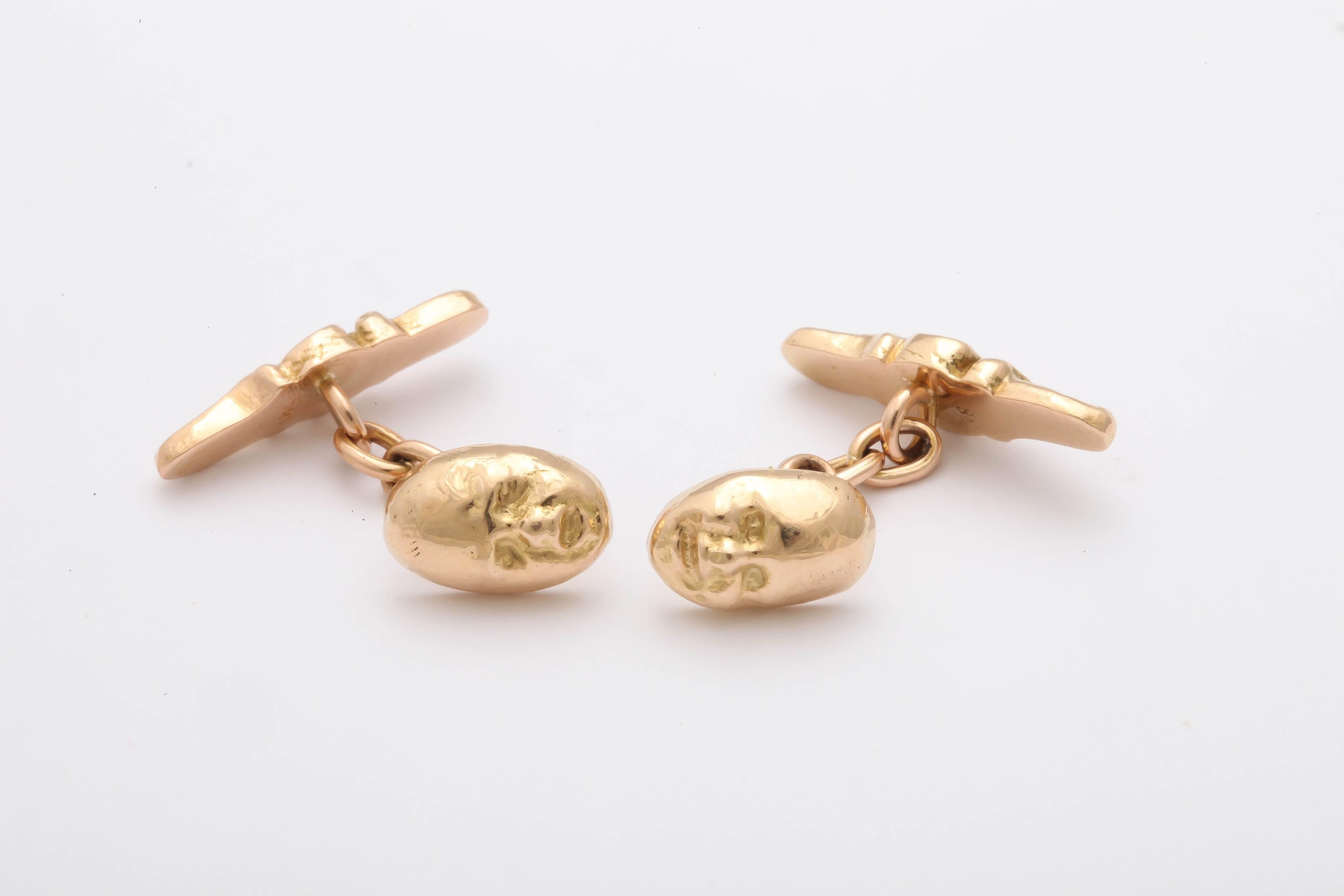 Victorian Small 19th Century 18k Gold Tragedy and Comedy Cufflinks For Sale