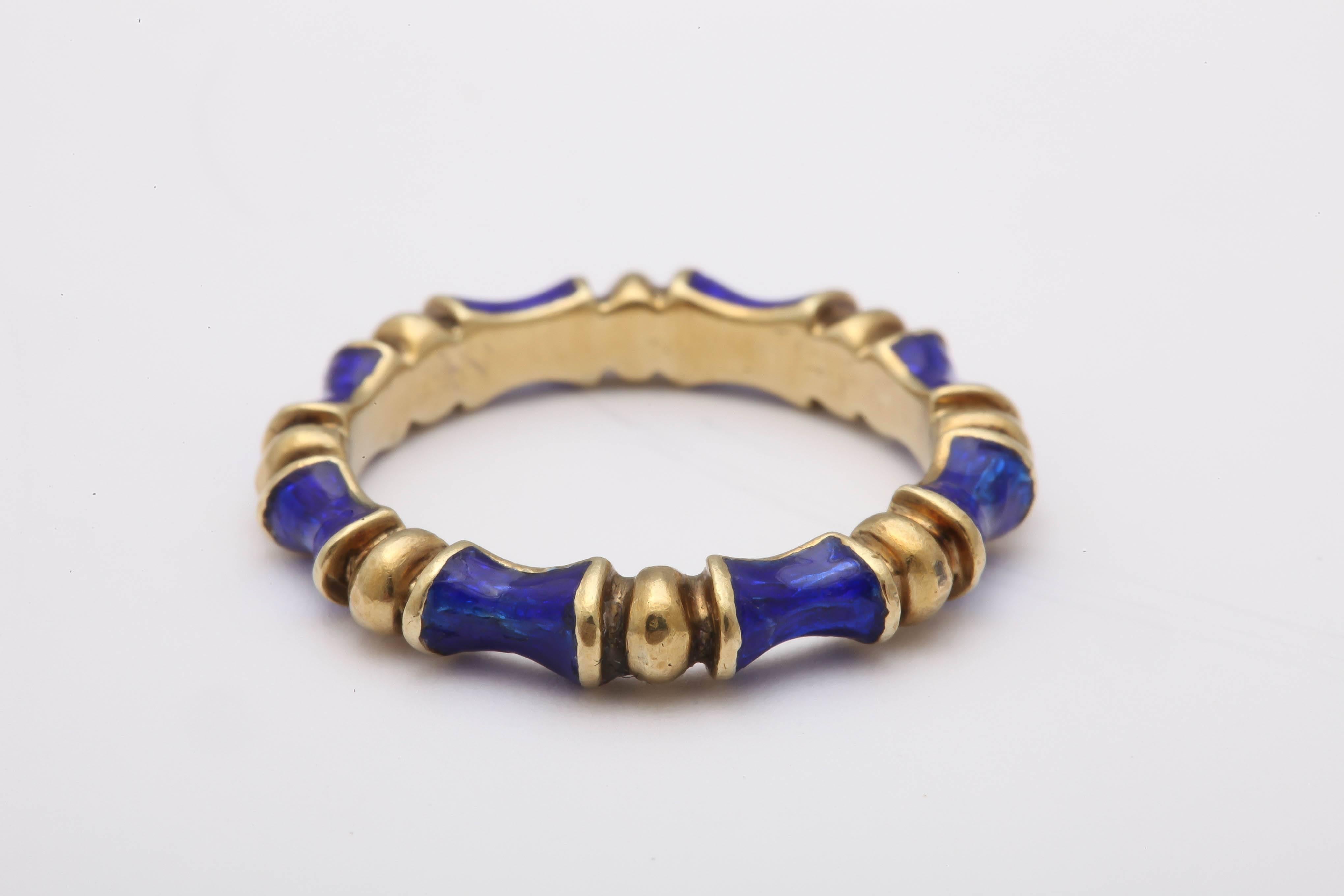 Enamel Gold Bamboo Motif Eternity Band Ring, 20th century 1