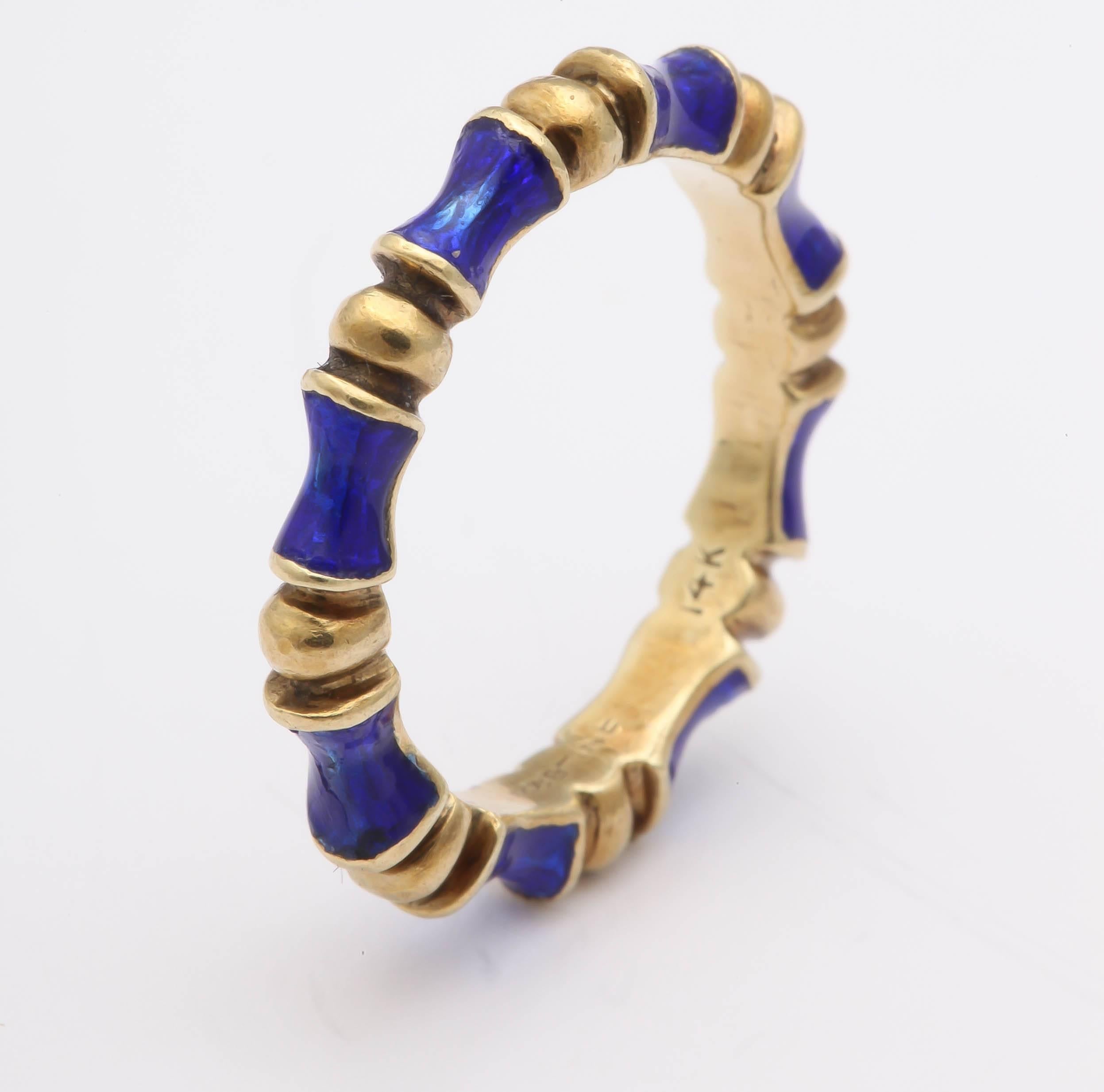 Enamel Gold Bamboo Motif Eternity Band Ring, 20th century 3