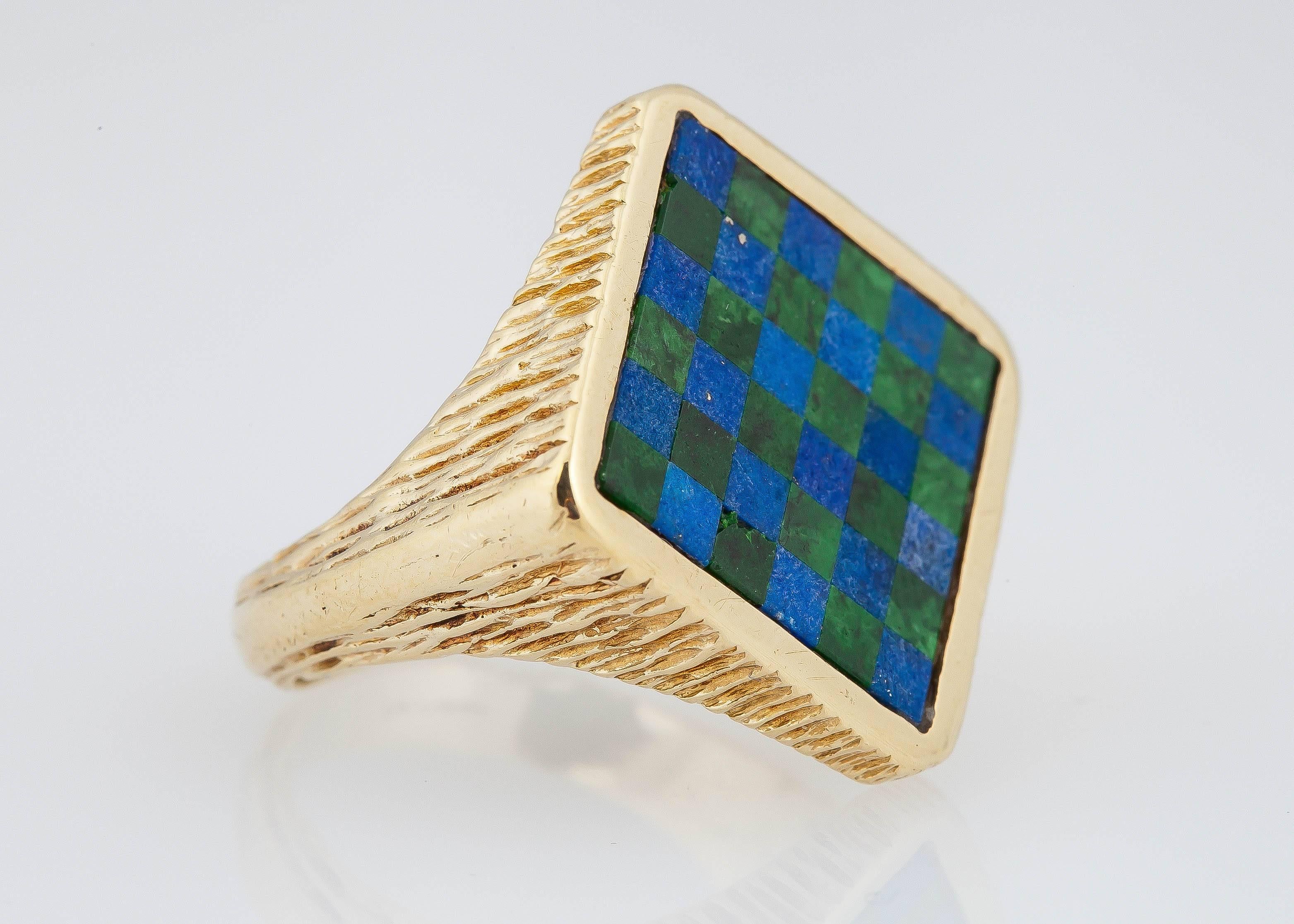 VIntage TIFFANY Checkerboard 14k Gold Ring, Lapis , Size 8.5(easily sizable), great pinky ring
