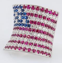 18k Italian ruby sapphire diamond gold USA Flag Ring