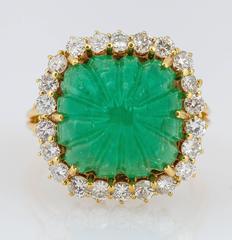 Italian Carved Emerald Diamond Gold Ring