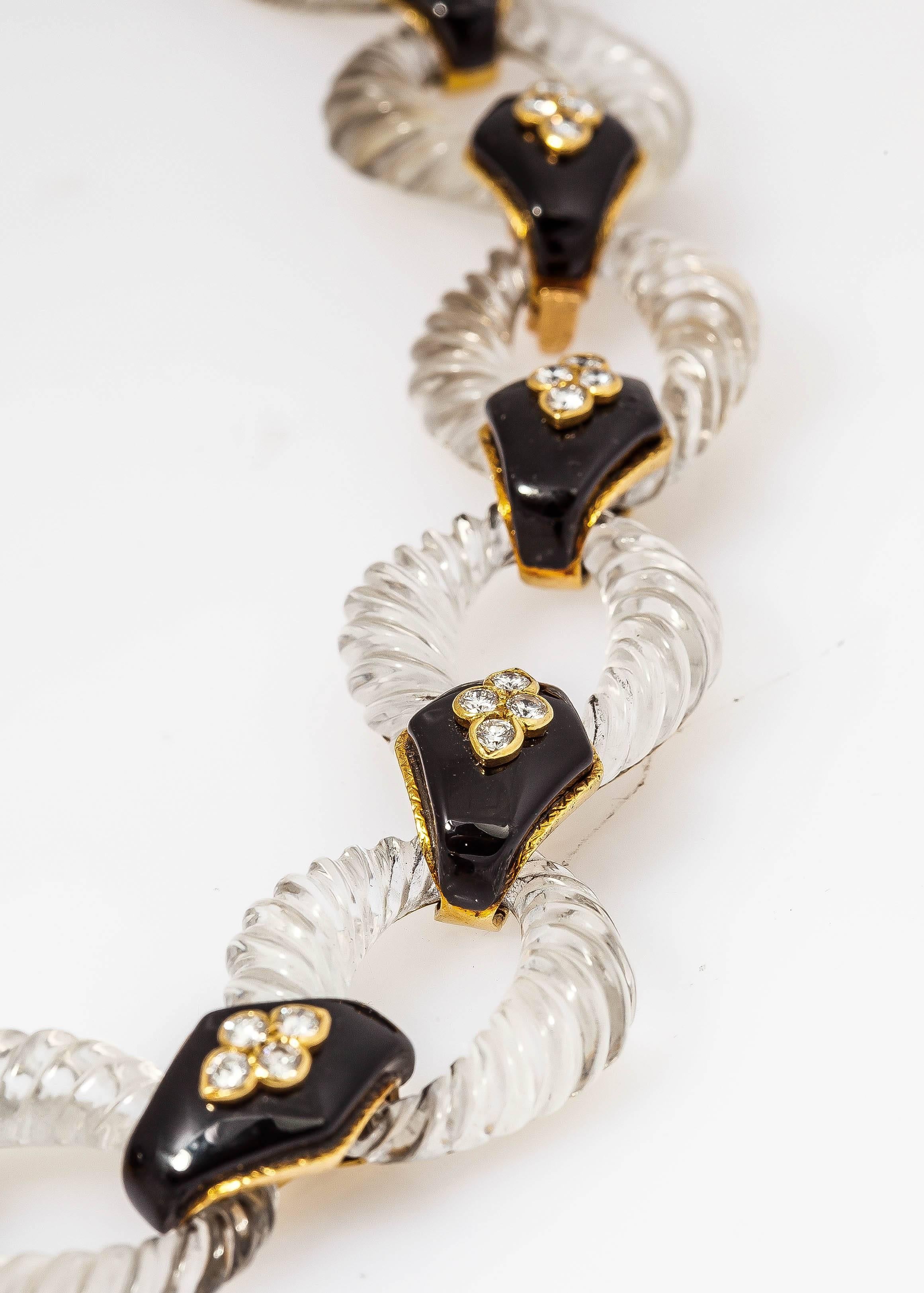 Collier à maillons Boucheron en or, cristal, onyx et diamants Excellent état - En vente à New York, NY