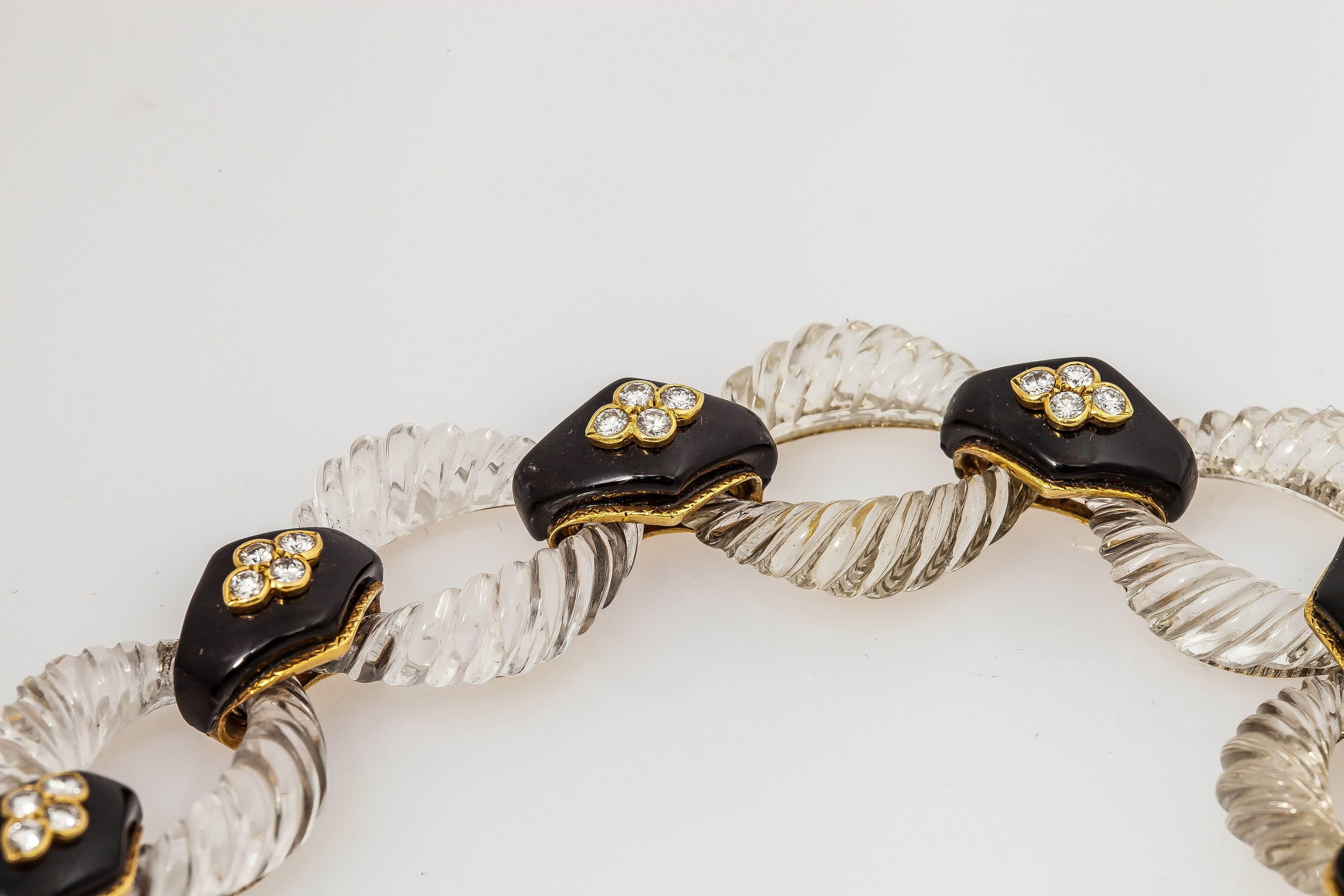 Women's Boucheron Crystal Onyx Diamond Gold Link Necklace For Sale