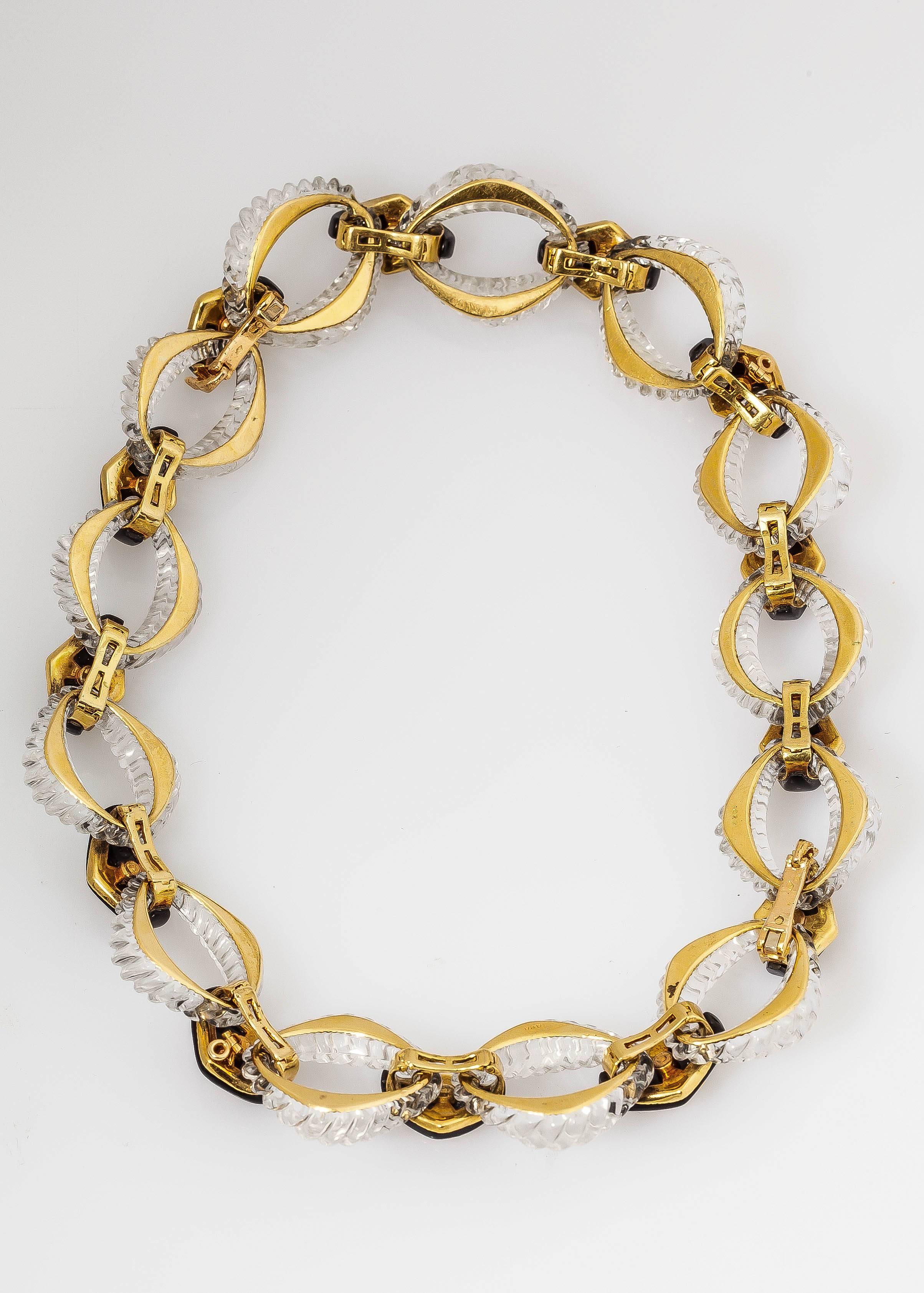 Boucheron Crystal Onyx Diamond Gold Link Necklace For Sale 1