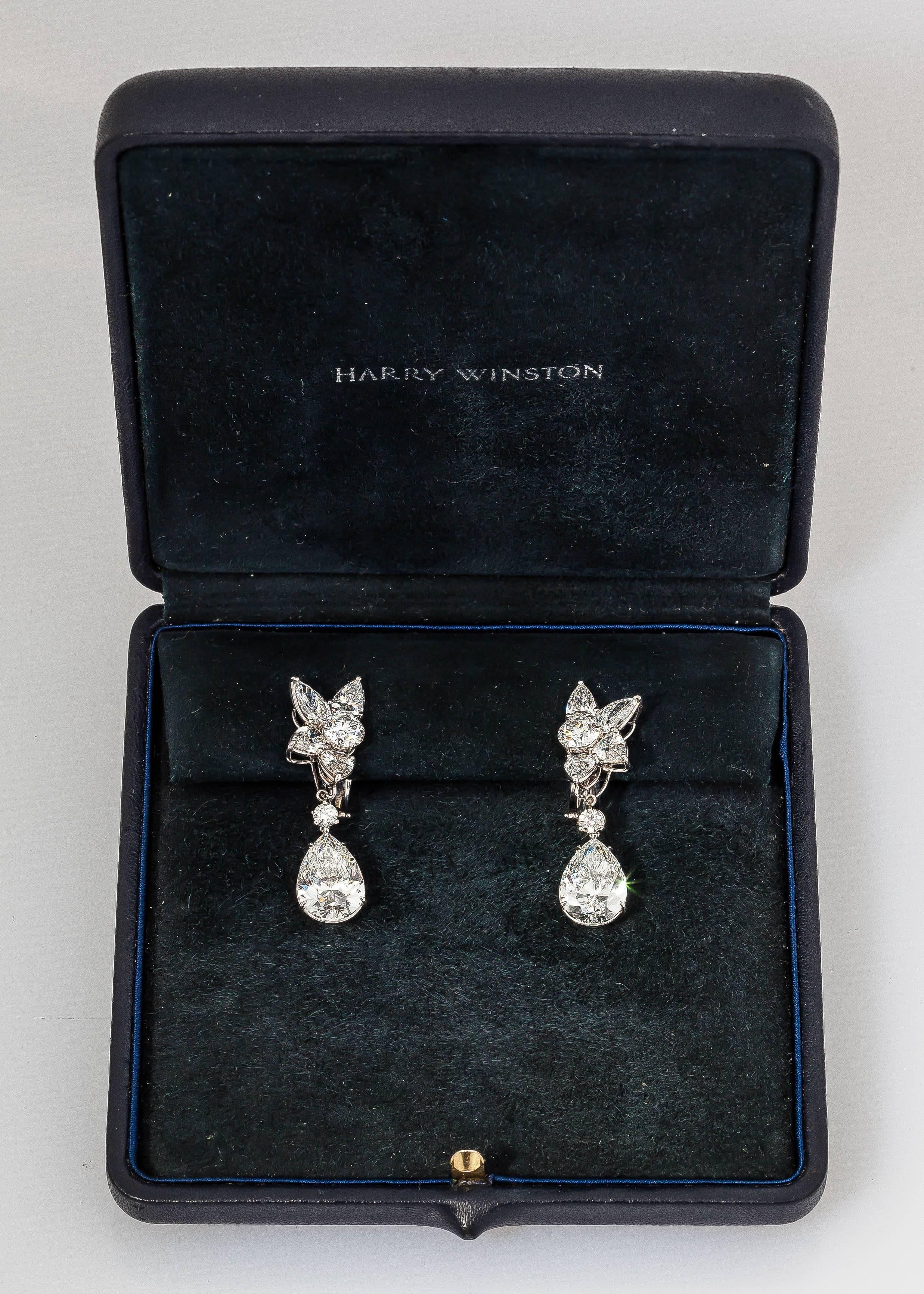 Women's Harry Winston Diamond Cluster and Pear Drop Earrings For Sale