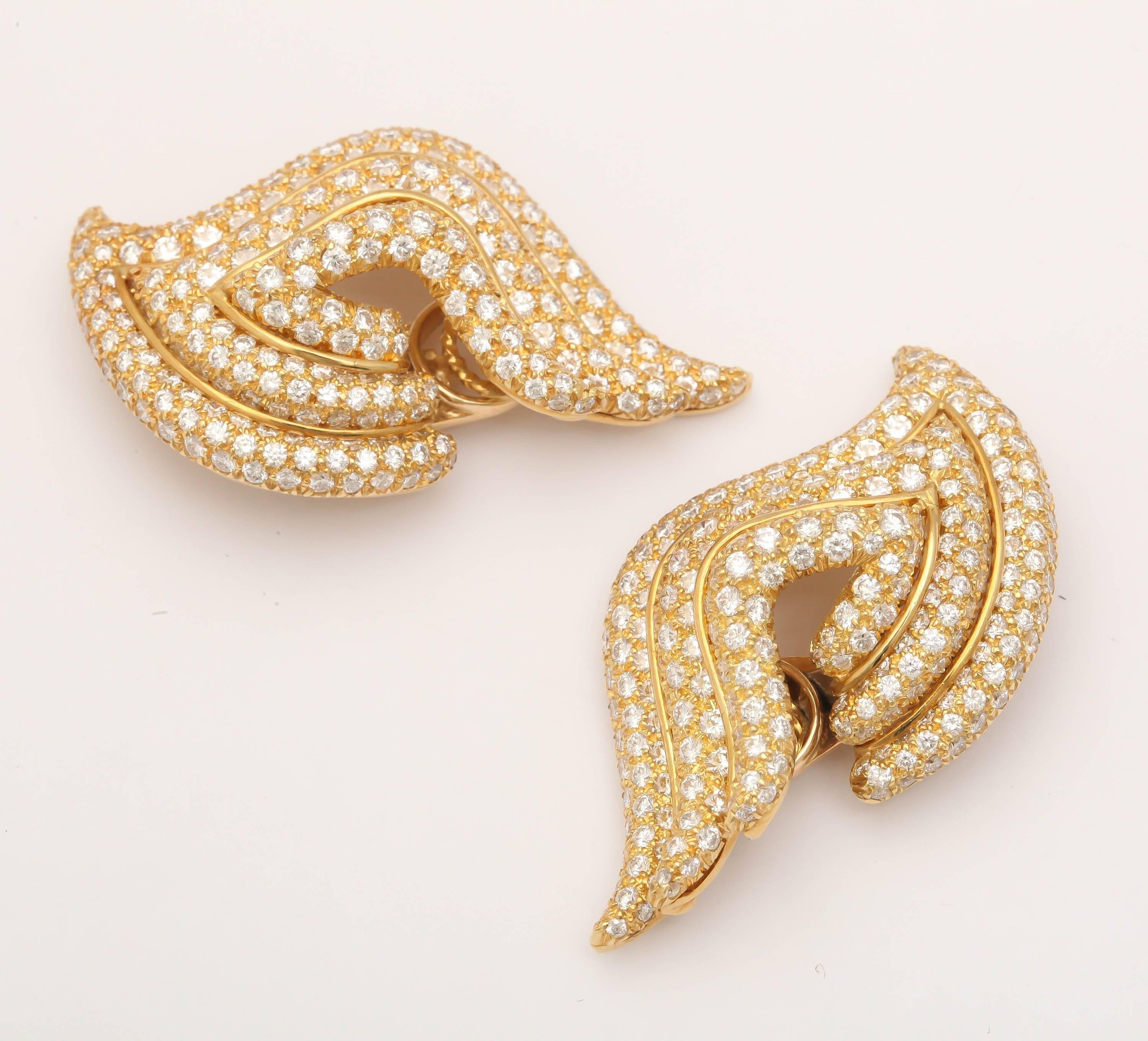 Special Henry Dunay 18t & Yellow Gold & Diamond Earrings.  Ca 1980 - Close to        ten carats.  Wearable but dynamic.  