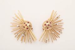 Retro Ruby Diamond Sunburst  Earrings