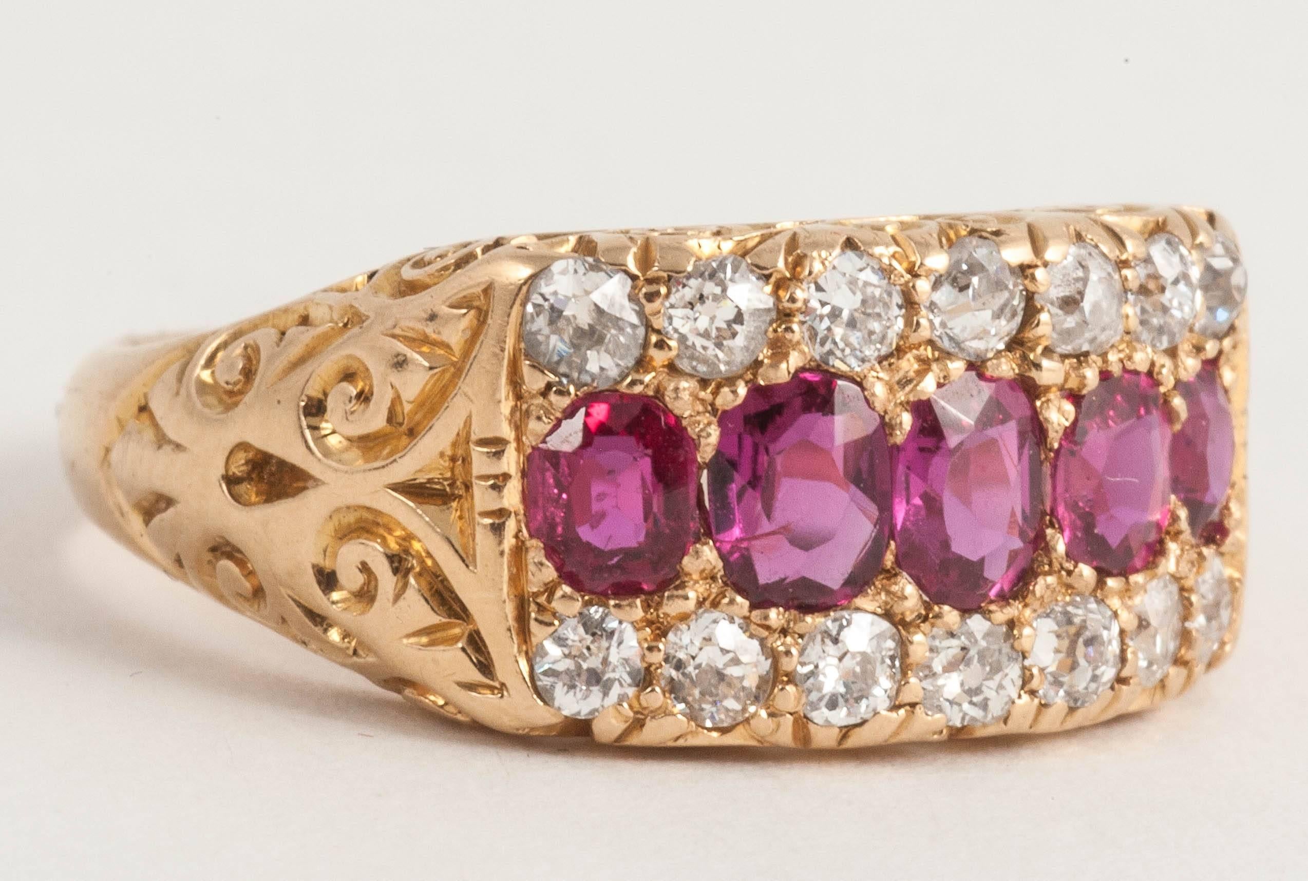 Victorian Edwardian Ruby and Diamond carved ring For Sale