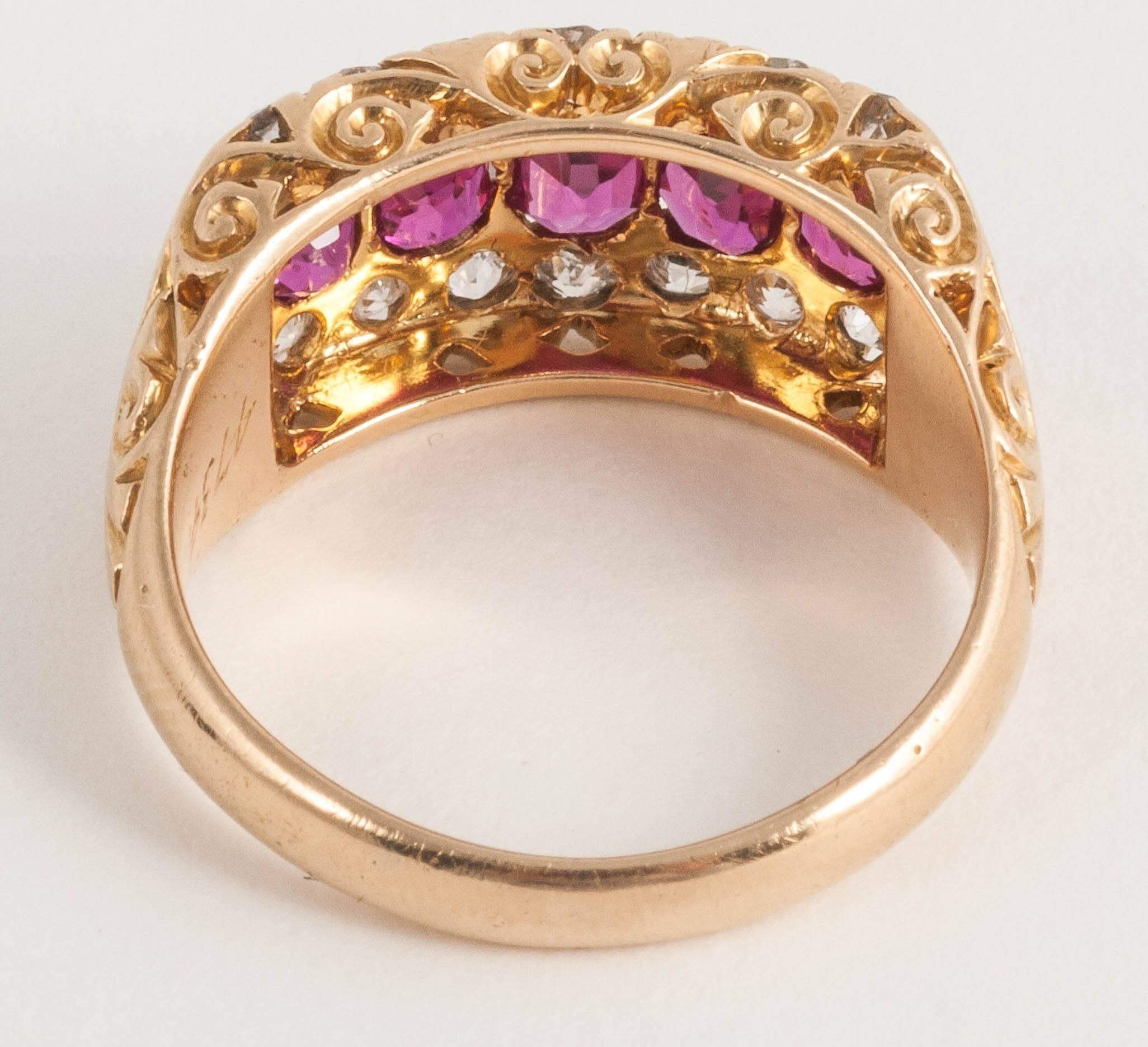 Women's Edwardian Ruby and Diamond carved ring For Sale