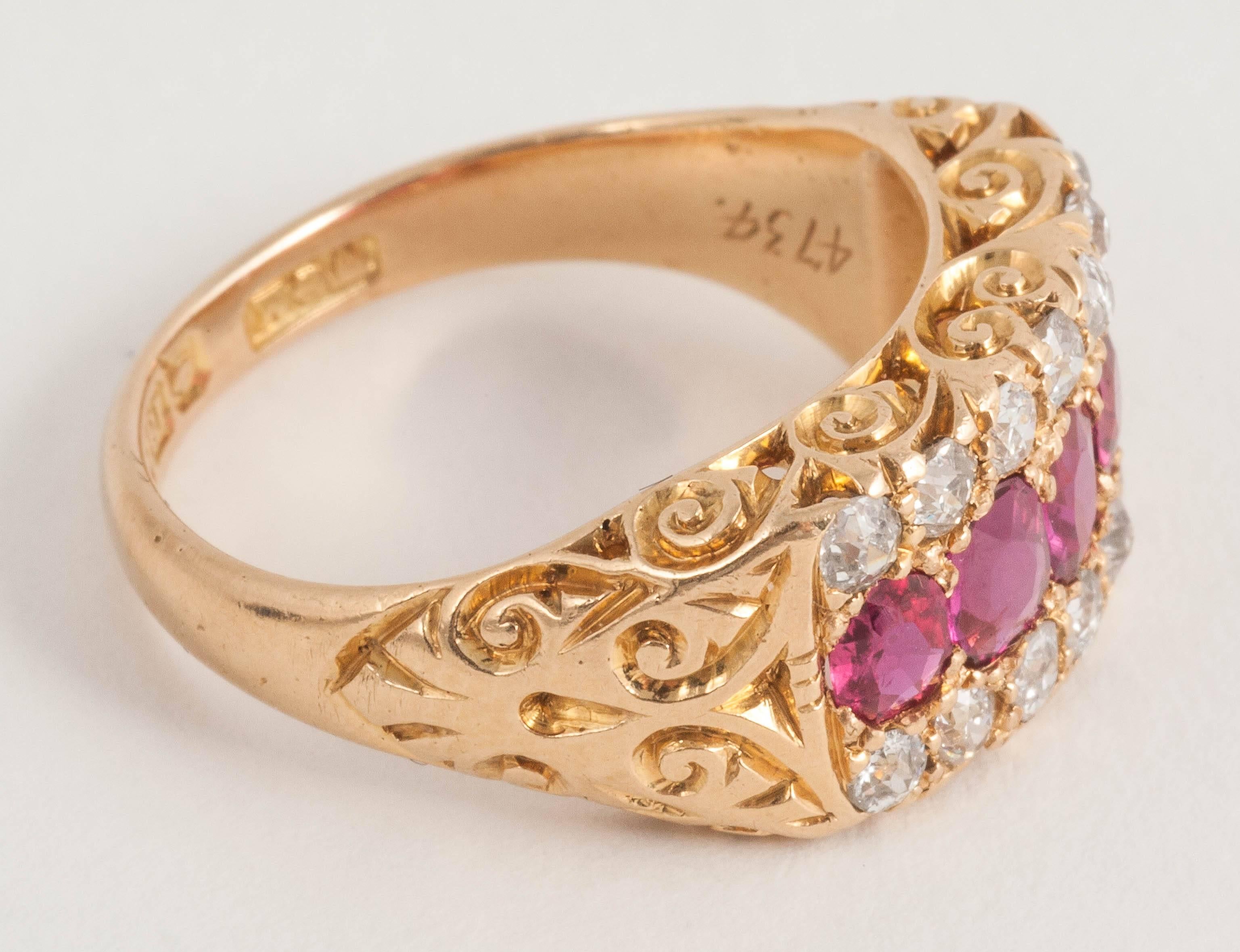 Edwardian Ruby and Diamond carved ring For Sale 1