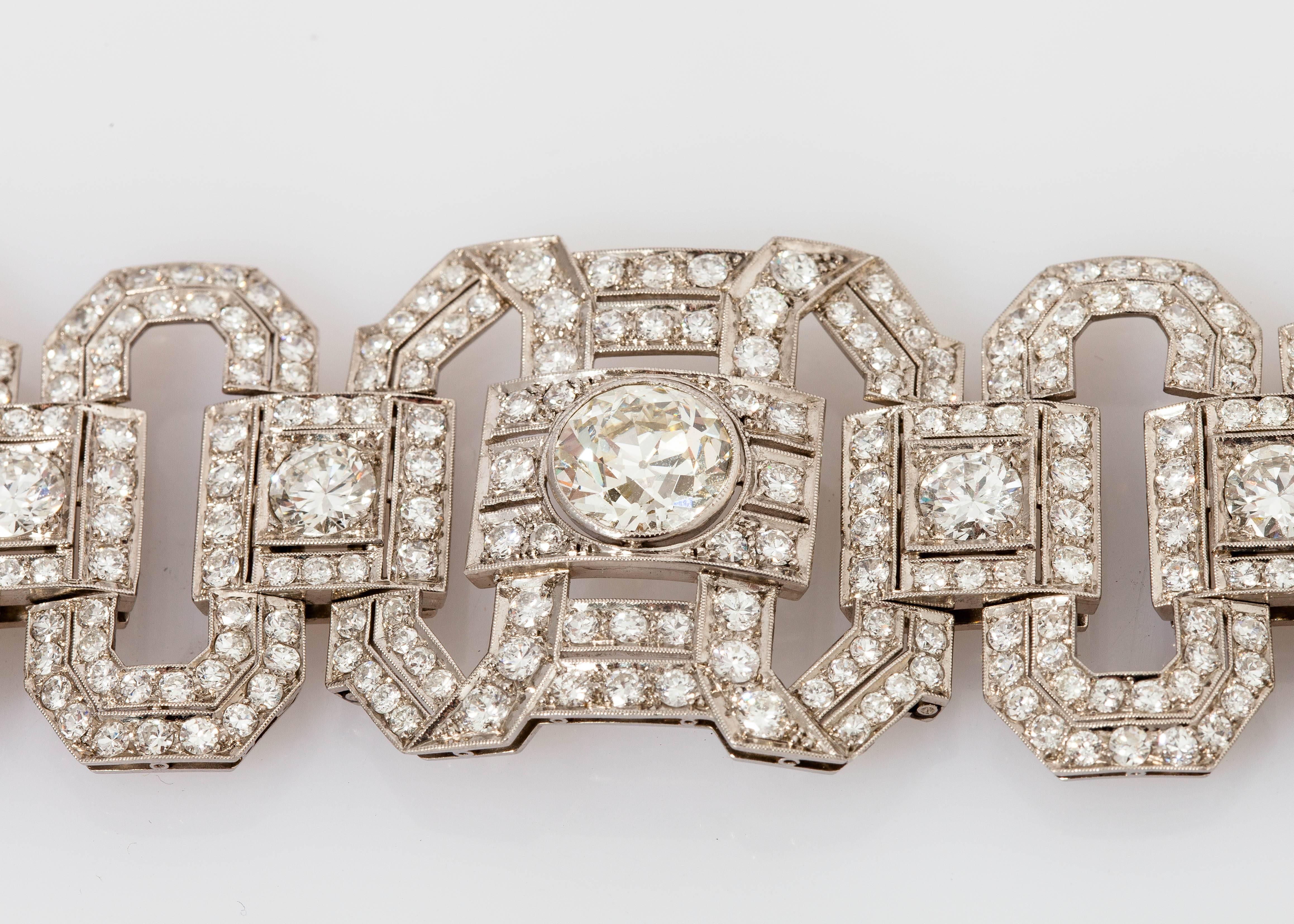 Round Cut 74.45 Carat Diamond Art Deco Bracelet For Sale
