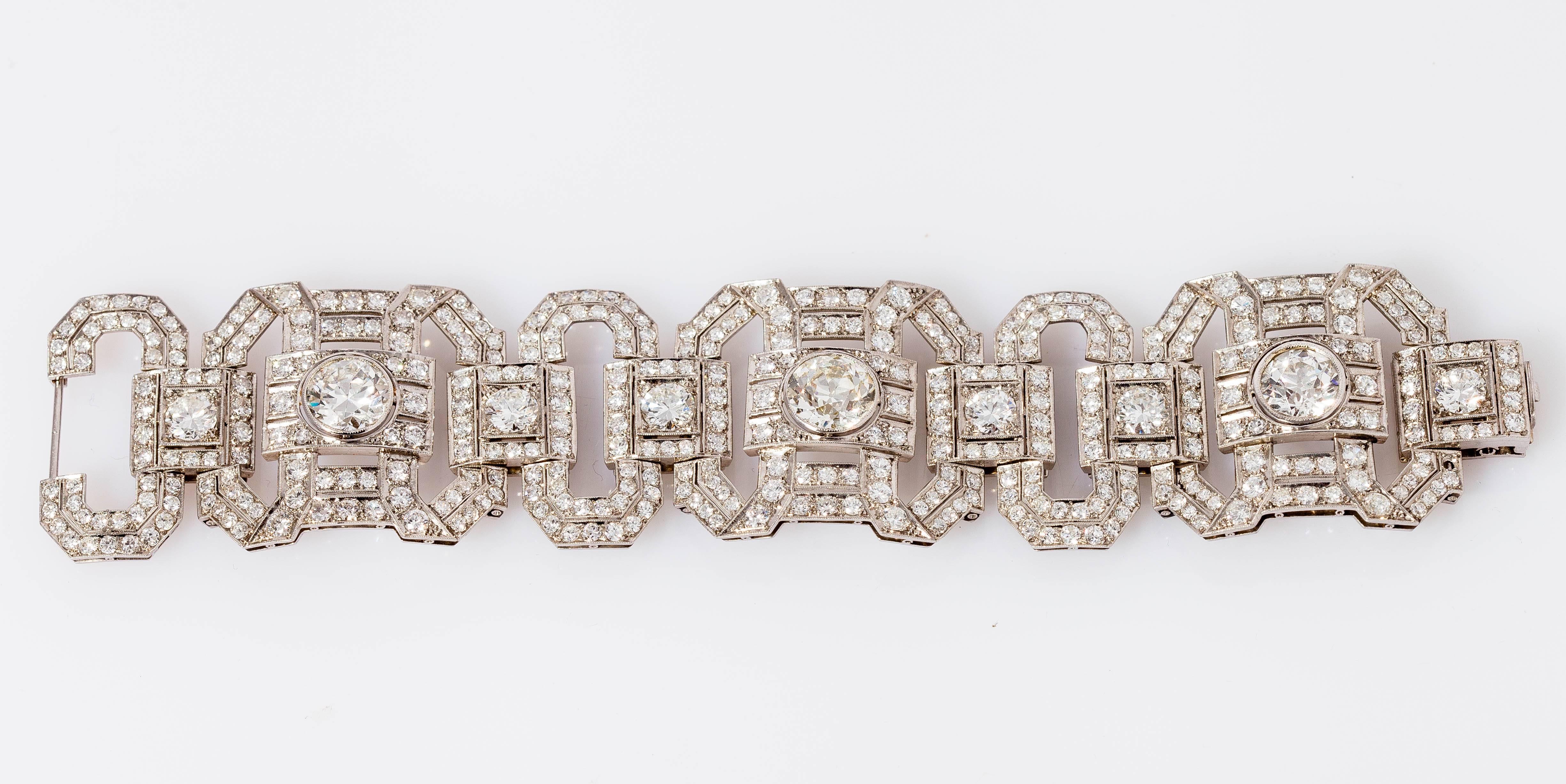 Women's 74.45 Carat Diamond Art Deco Bracelet For Sale