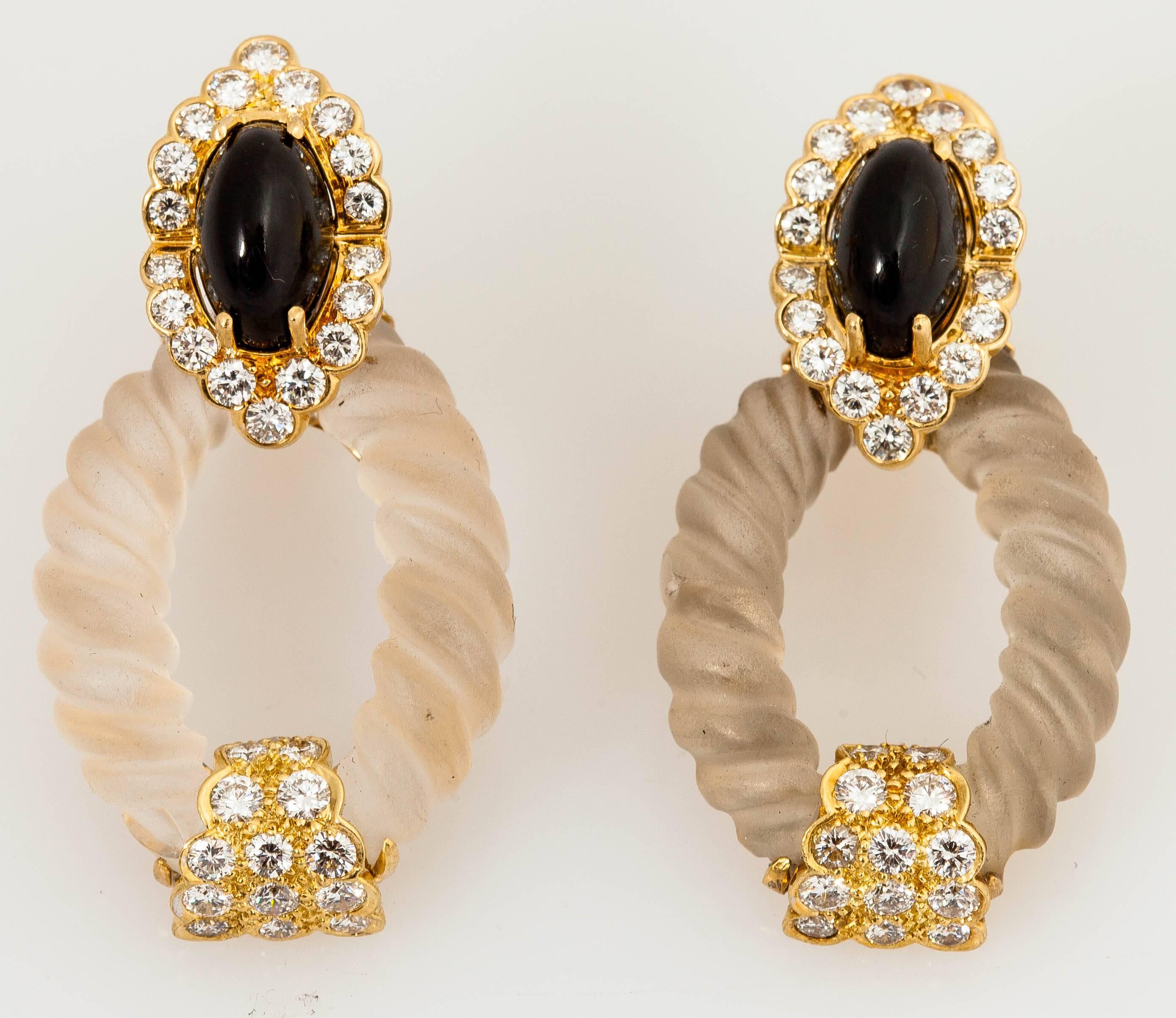 Hammerman Bros Elegant Onyx Crystal Gold Earrings and Necklace In New Condition For Sale In New York, NY