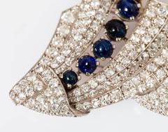 Charlton Blue Sapphire Diamond Platinum Double Clip Brooch