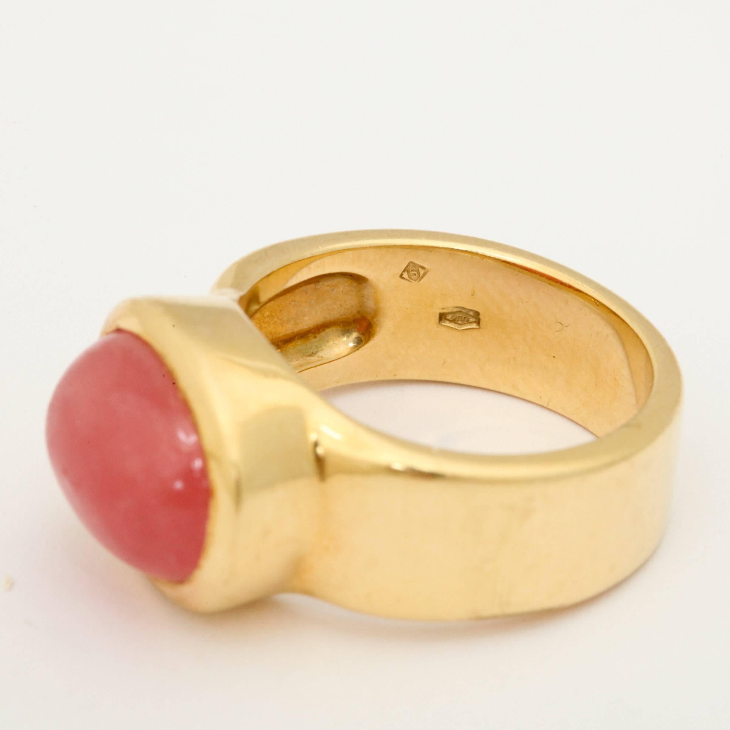 1970s H.Stern Cabochon Red Rhodochrosite Gold Unisex Hip Ring 1