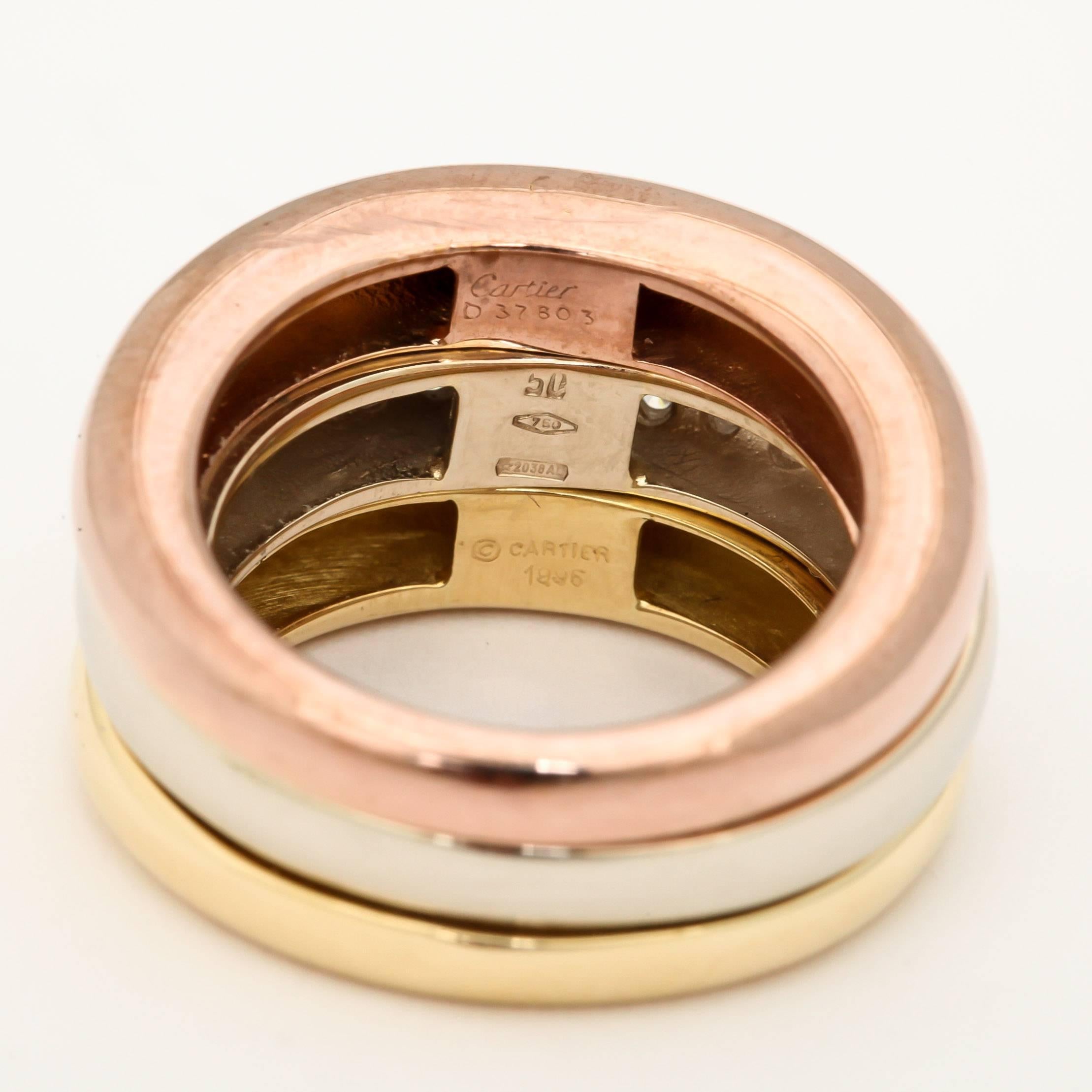 Women's 1990s Cartier Paris Diamond Three Color Gold Triple Movable Bands Ring