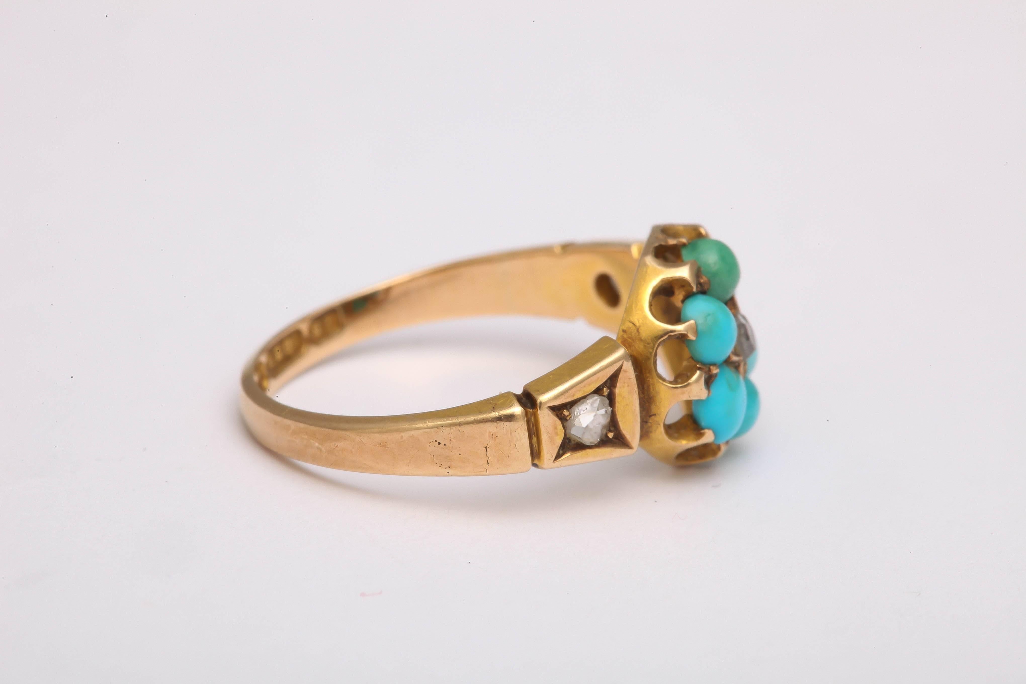 Women's Victorian Turquoise diamond gold Cluster ring