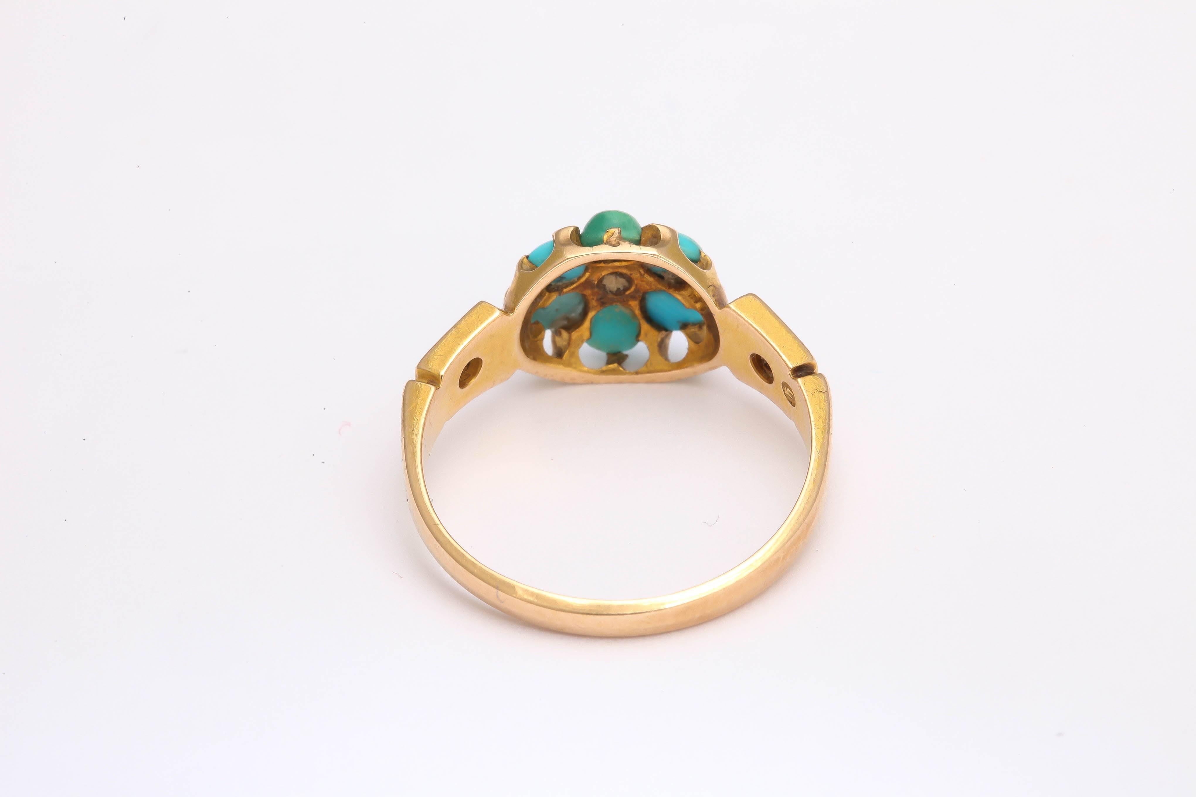 Victorian Turquoise diamond gold Cluster ring 1