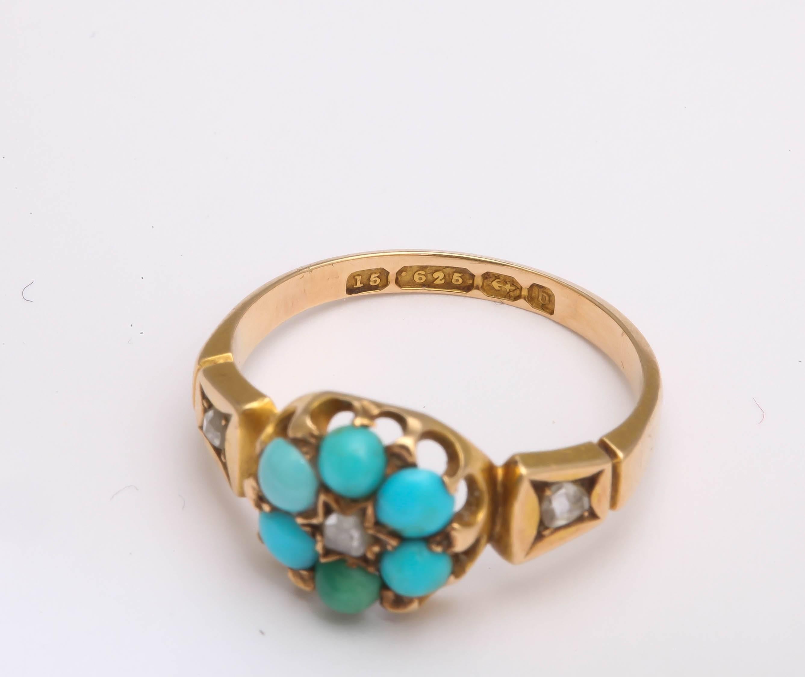 Victorian Turquoise diamond gold Cluster ring 2