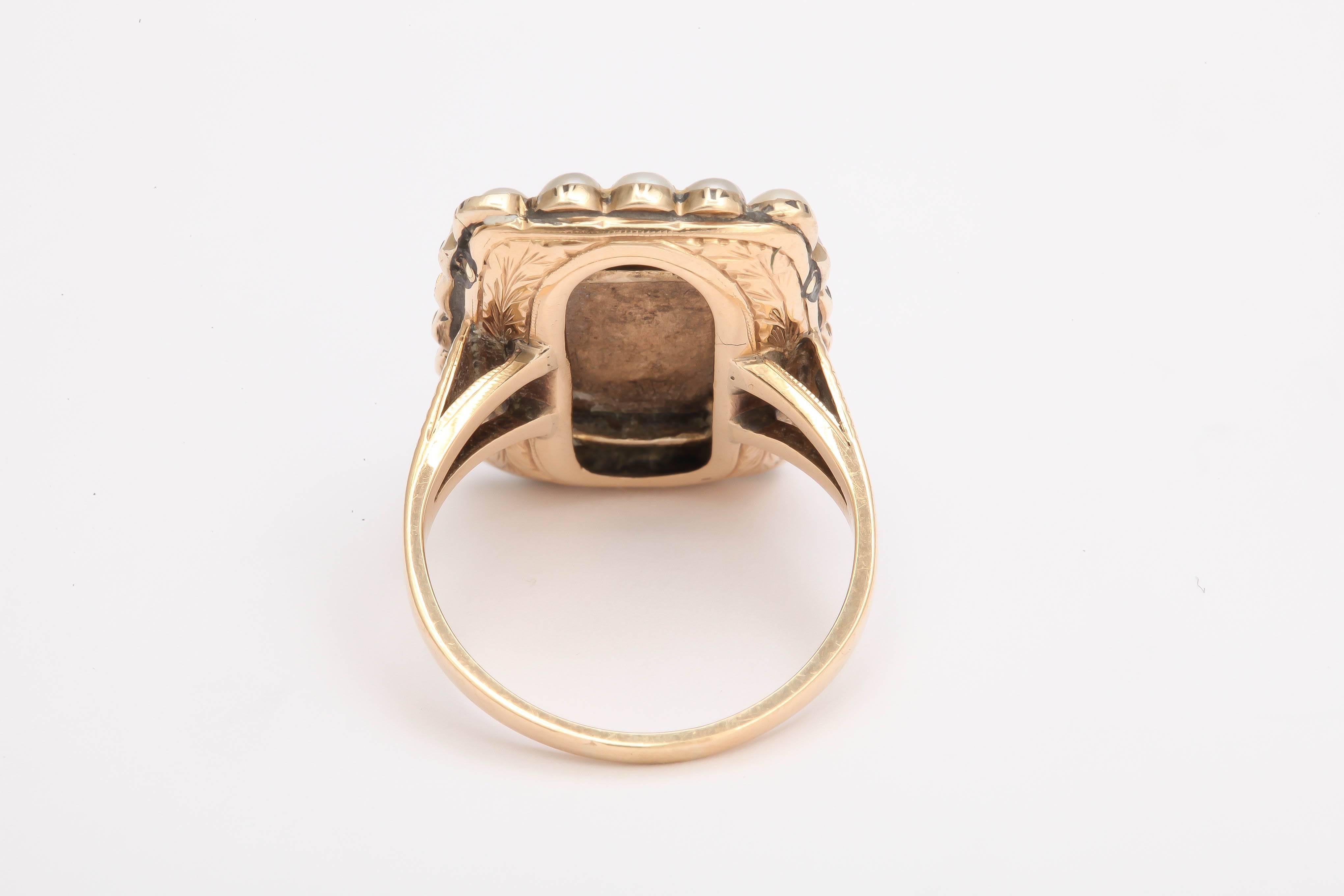 Women's Georgian Enamel Diamond Seed Pearl Ring