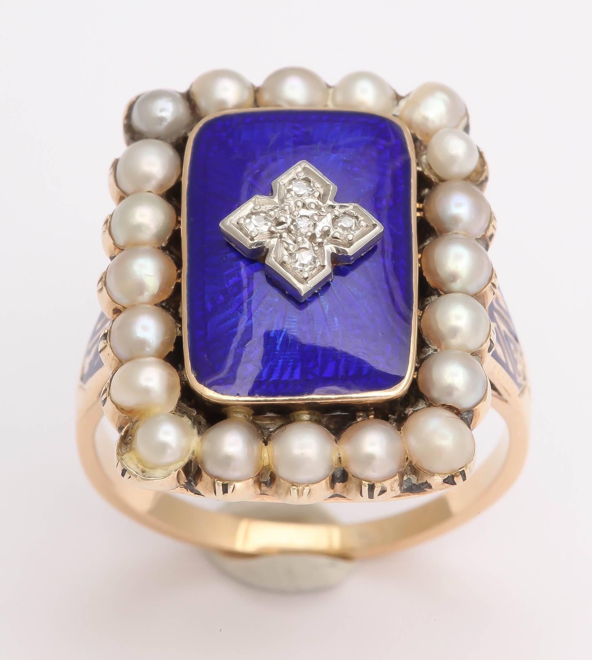 Georgian Enamel Diamond Seed Pearl Ring 2