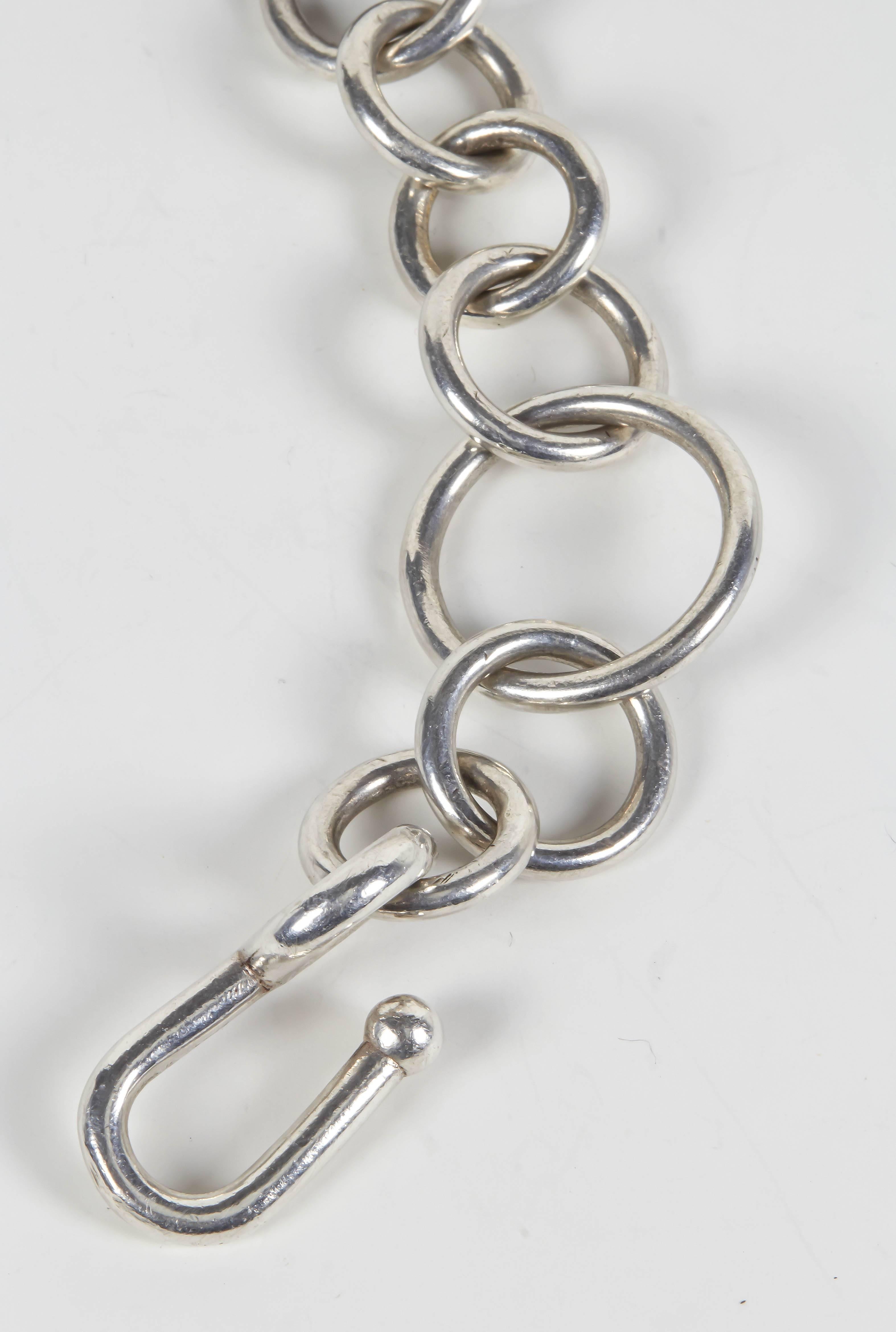Women's or Men's Jean Grisoni Sterling Silver Link Bracelet with Oxydised Steel Oval Link For Sale
