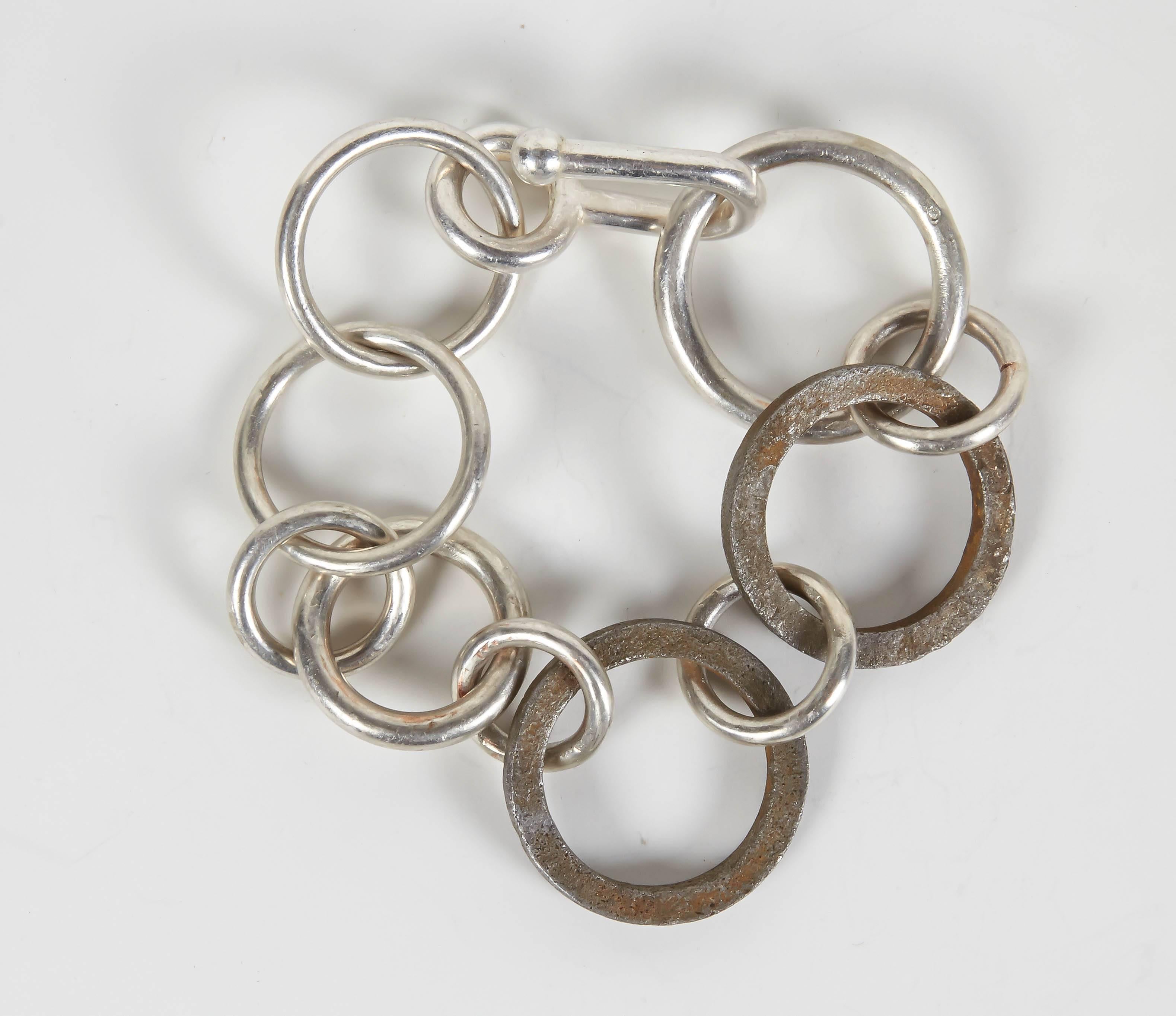 Jean Grisoni Sterling Silver bracelet with Two Oxydised Silver Links
