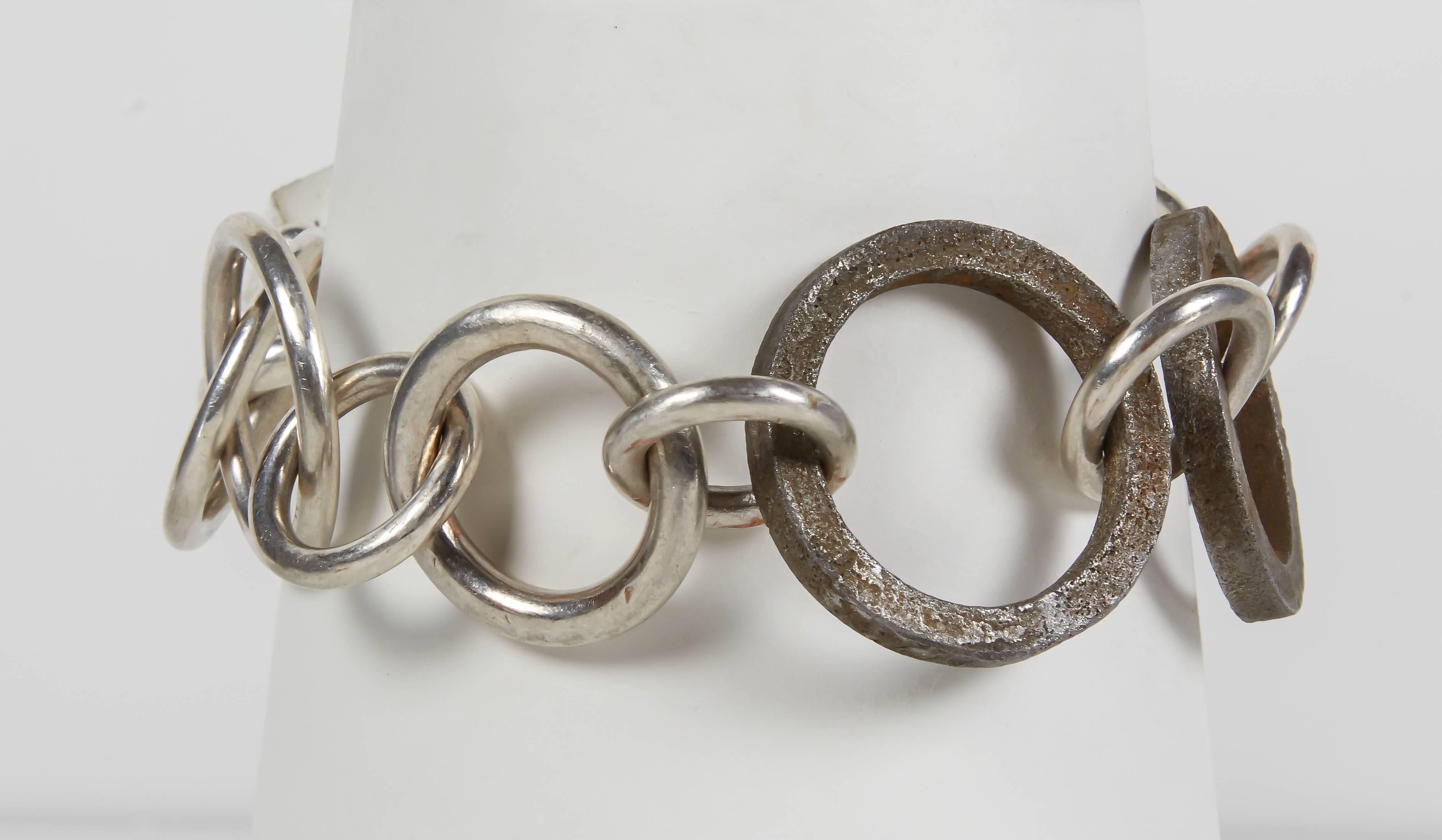 Contemporary Jean Grisoni Sterling Silver Bracelet with Two Oxydised Silver Links For Sale
