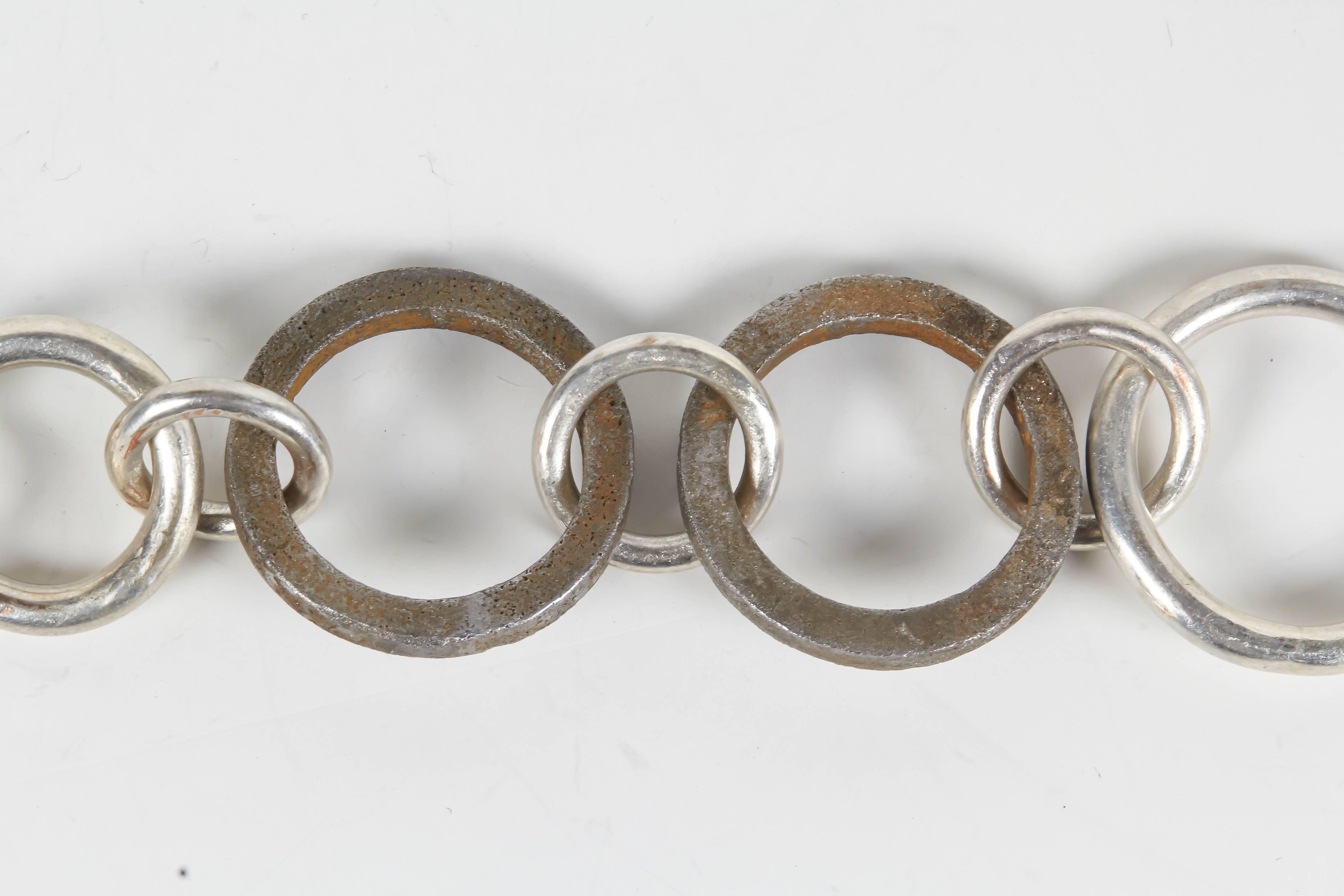 Jean Grisoni Sterling Silver Bracelet with Two Oxydised Silver Links In Excellent Condition For Sale In New York, NY