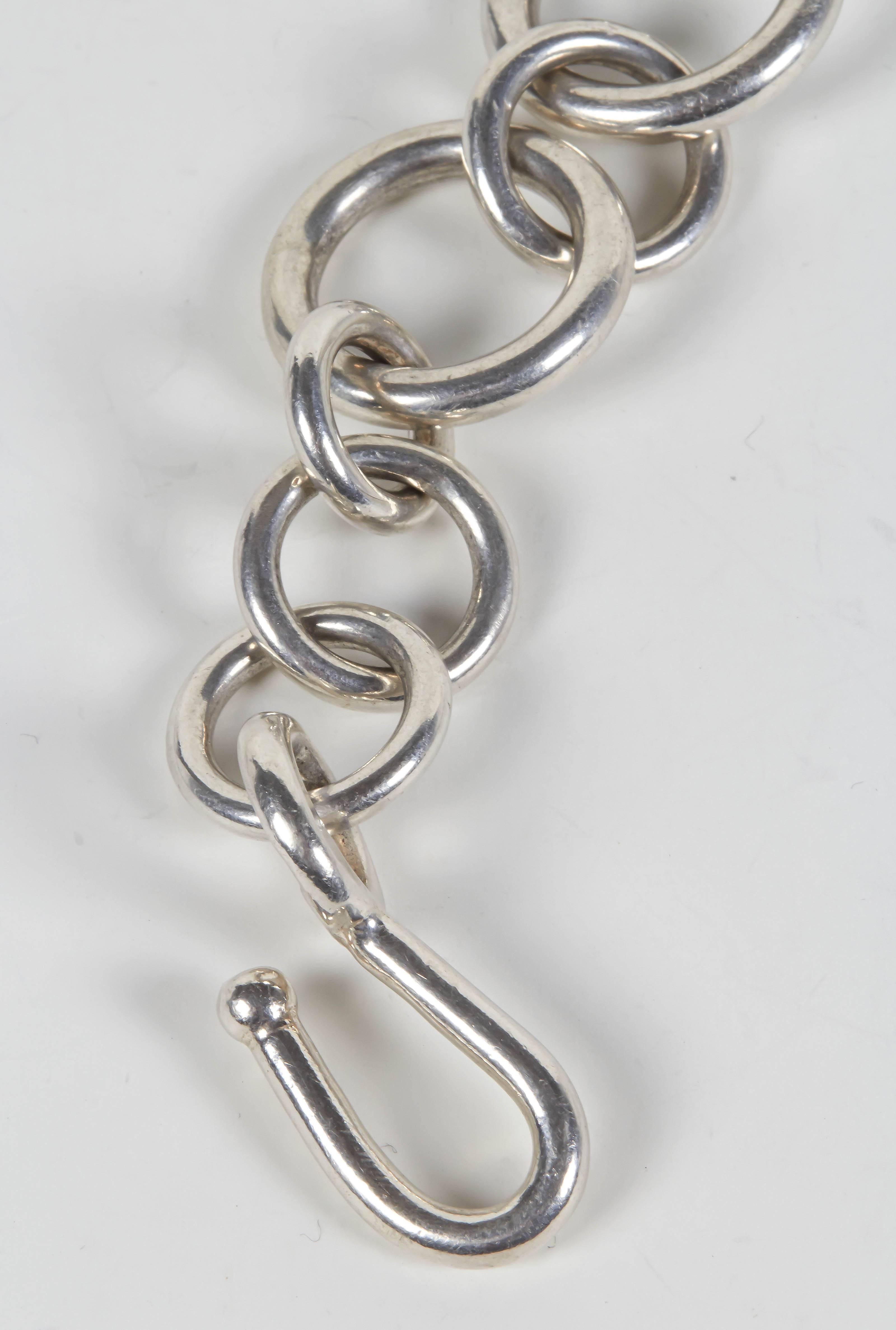 Jean Grisoni Silver Link Bracelet with One Oxydized Steel Link For Sale 1