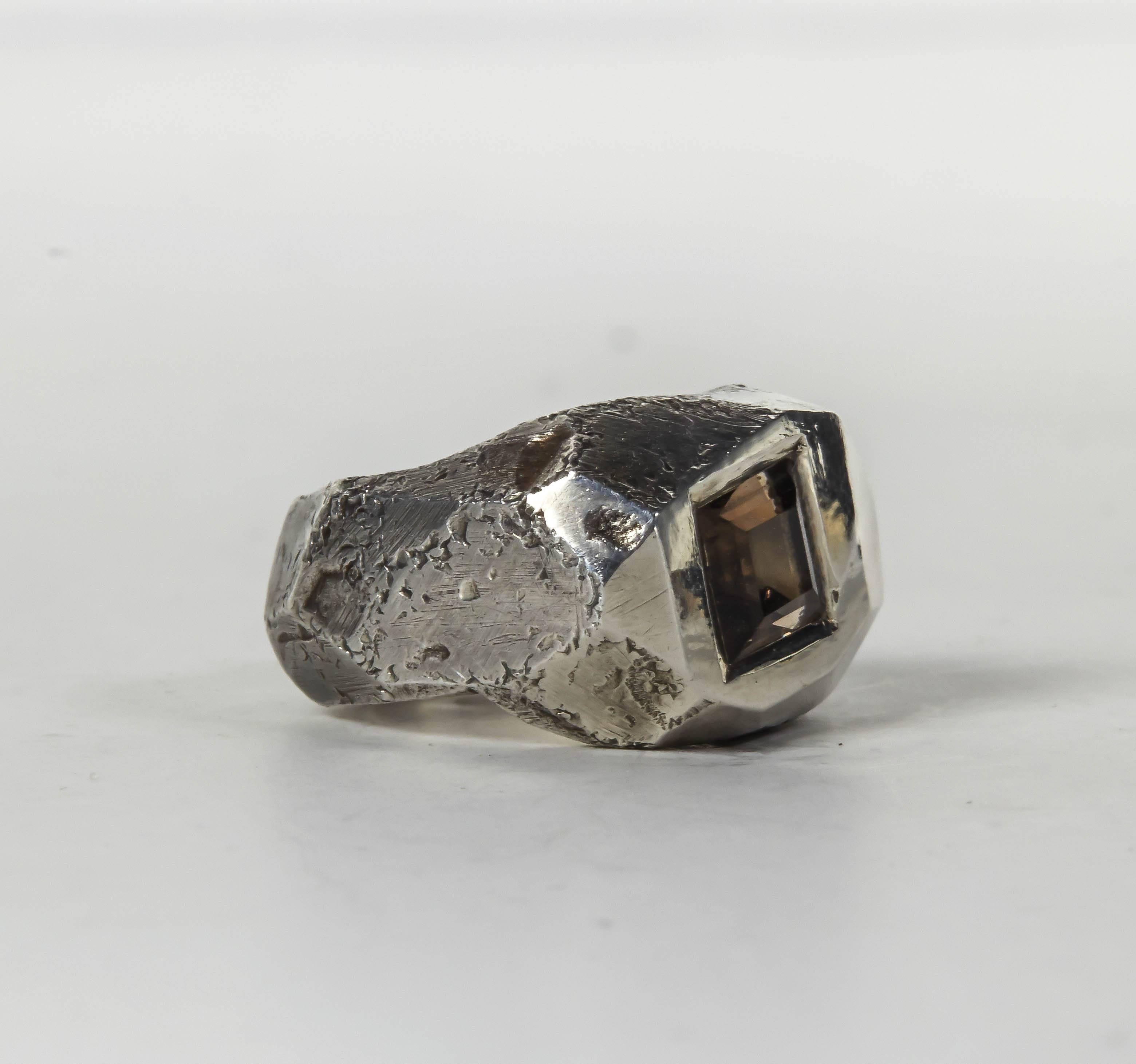 Women's Jean Grisoni Oxydised Silver Ring with Quartz Square Quartz Stone For Sale
