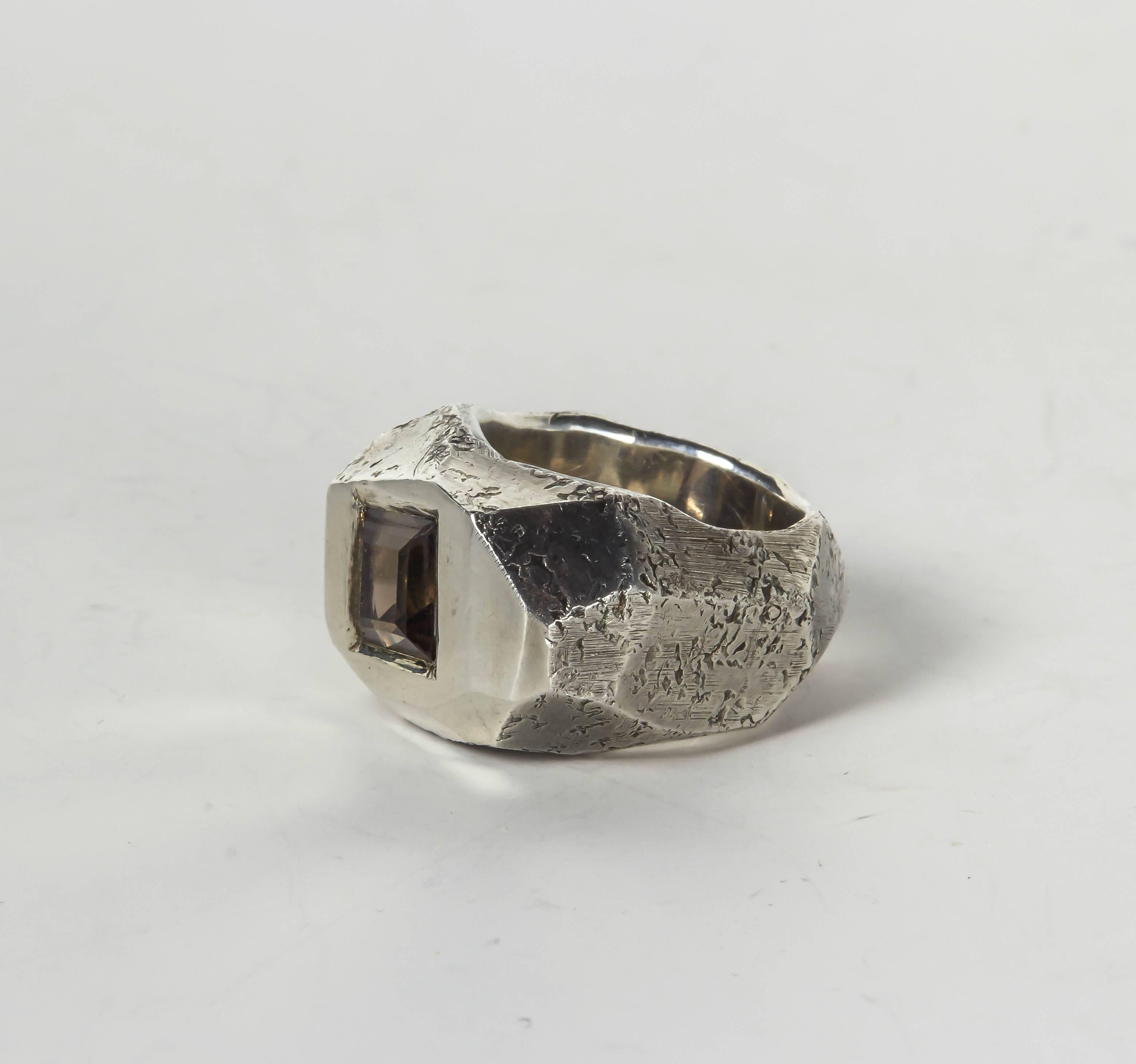 Jean Grisoni Oxydised Silver Ring with Quartz Square Quartz Stone For Sale 1