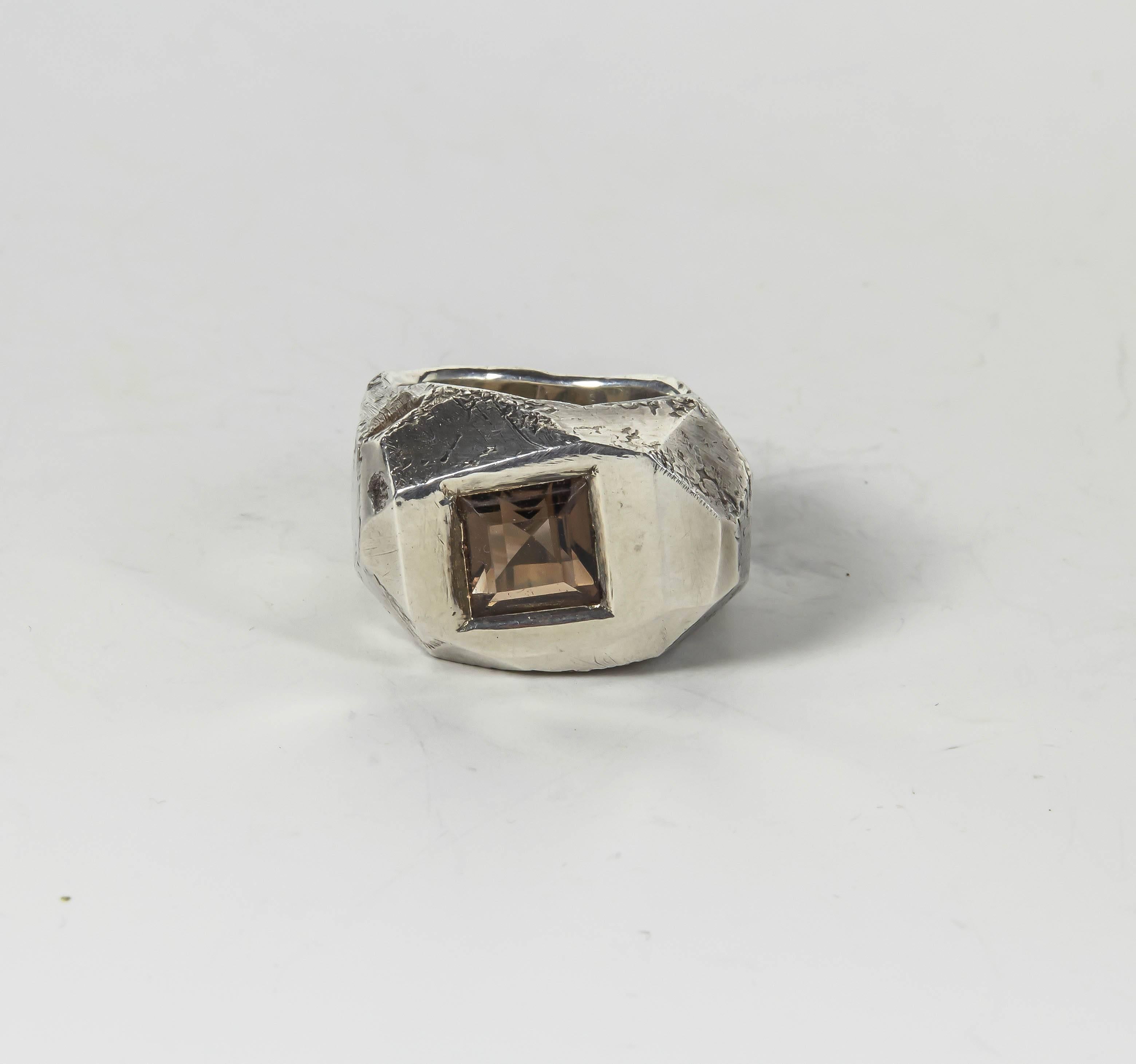 Jean Grisoni Oxydised Silver Ring with Quartz Square Quartz Stone For Sale 2
