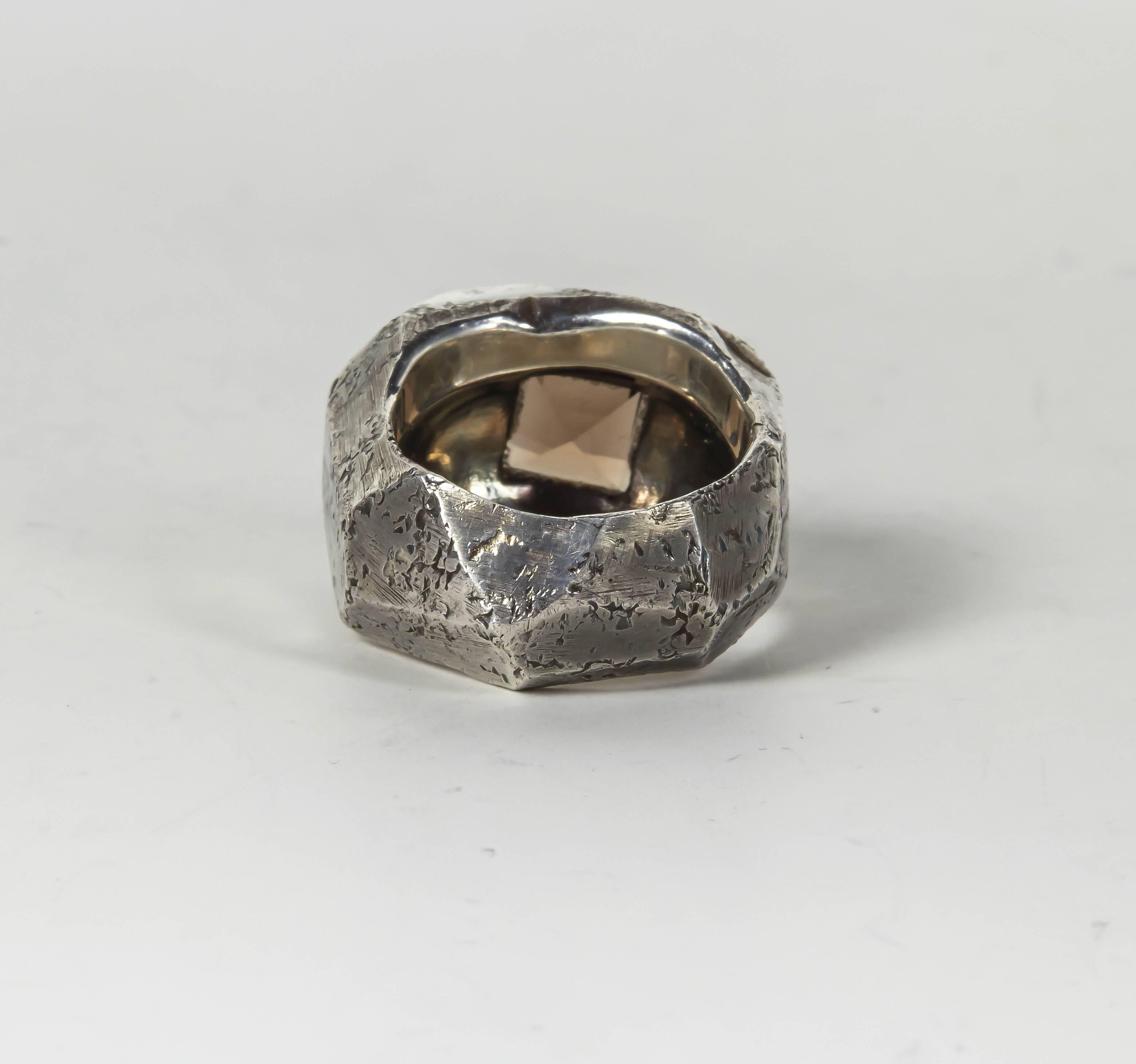 Jean Grisoni Oxydised Silver Ring with Quartz Square Quartz Stone For Sale 3