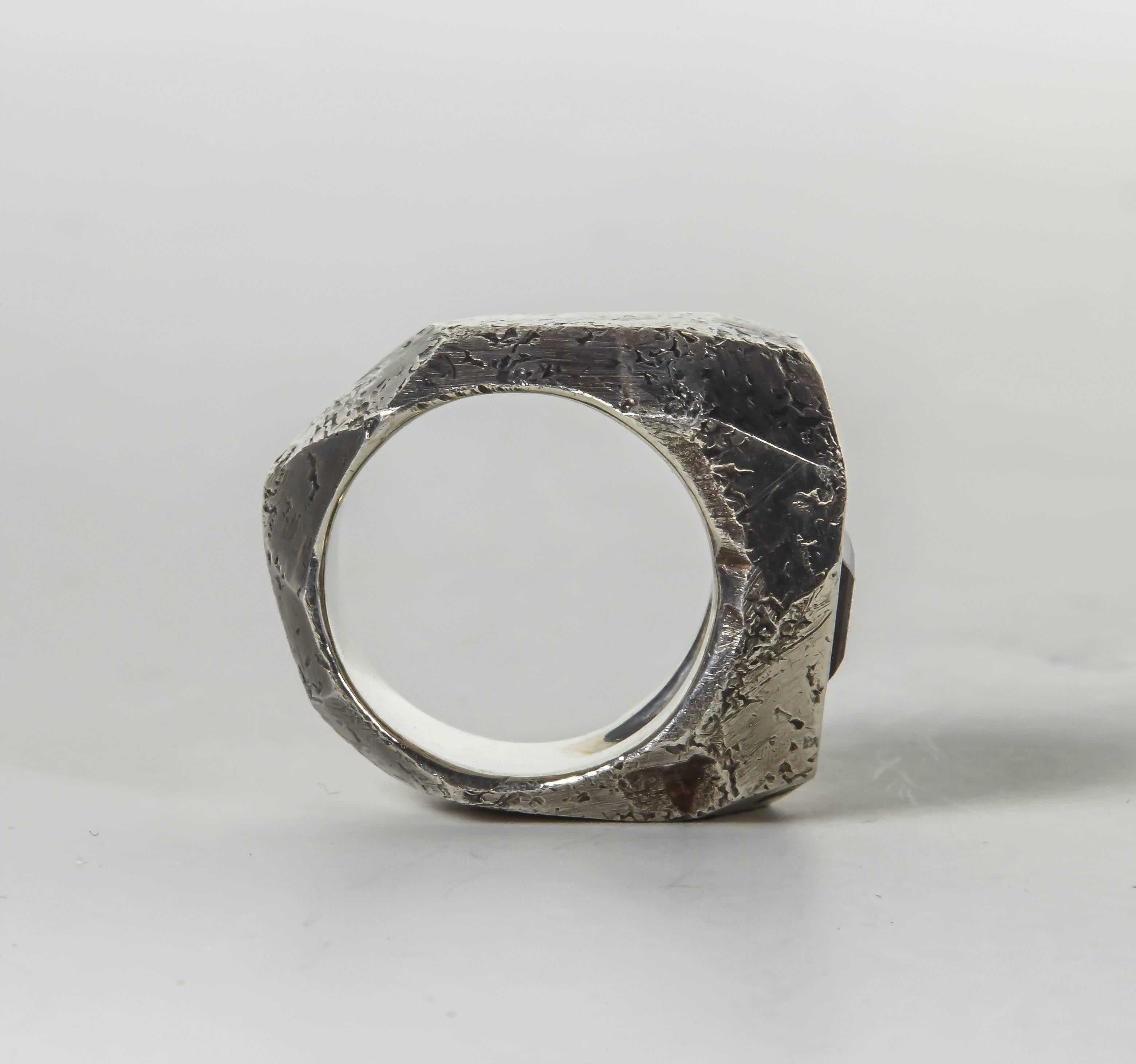 Jean Grisoni Oxydised Silver Ring with Quartz Square Quartz Stone For Sale 4