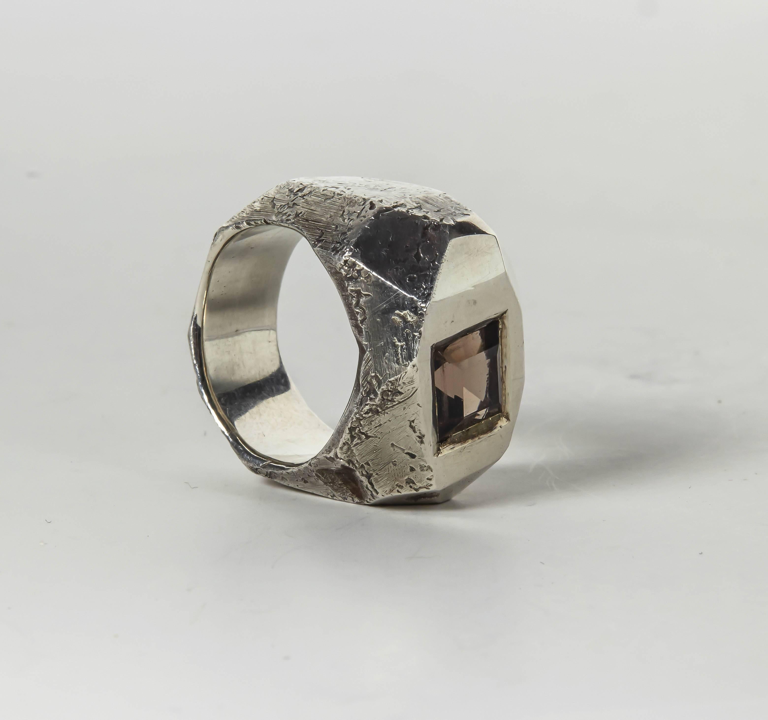Jean Grisoni Oxydised Silver Ring with Quartz Square Quartz Stone For Sale 5
