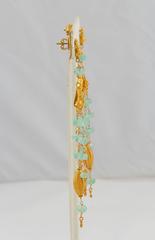 Etruscan Style Emerald Bead and Gold Chandelier Earring