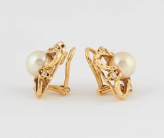 Diamond and Pearl Horse Shoe Clip Earrings