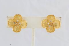 Gold Dogwood Flower Clip Earrings