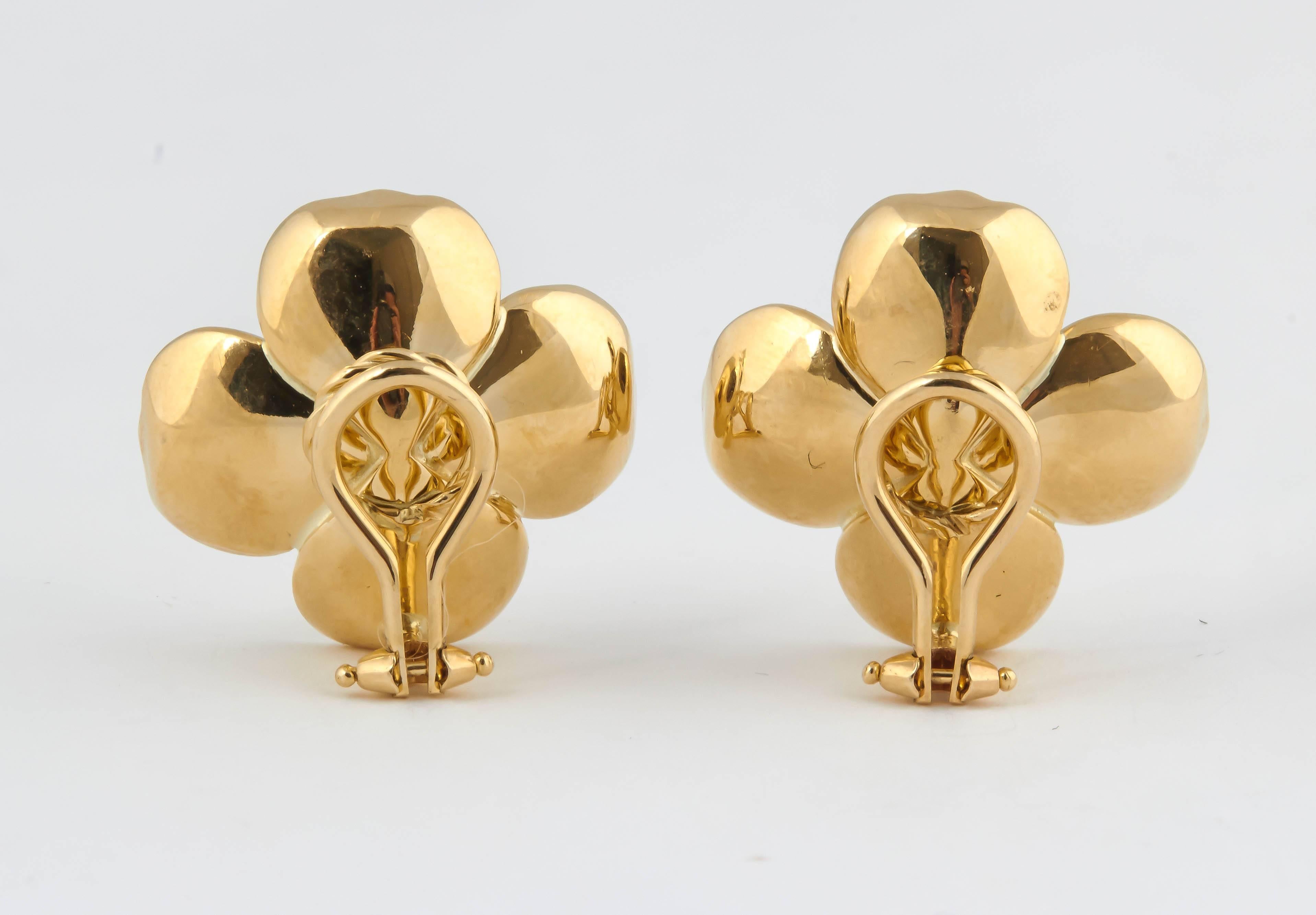 Contemporary Gold Dogwood Flower Clip Earrings For Sale