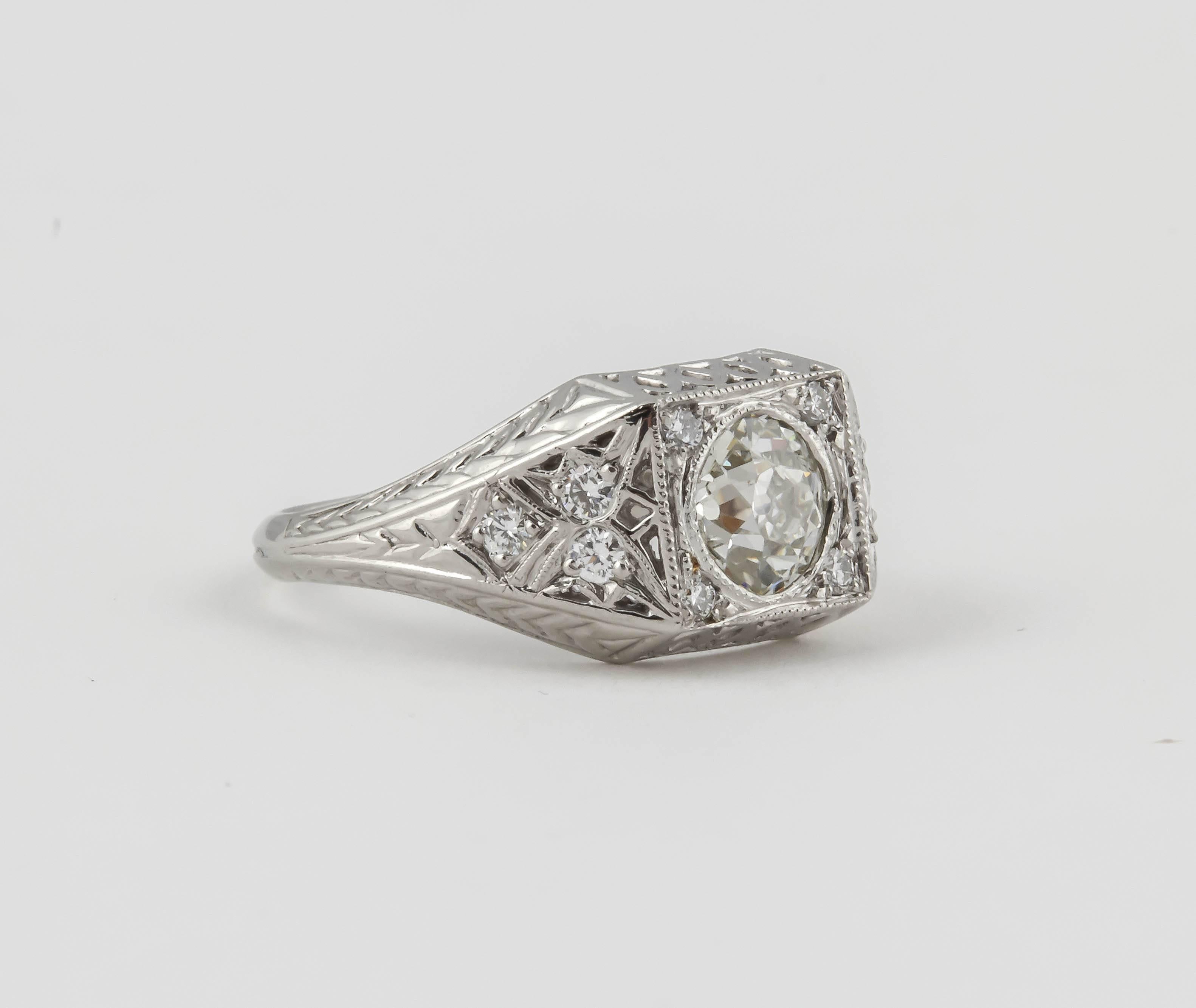 Women's or Men's Old Mine Diamond Engagement Ring For Sale