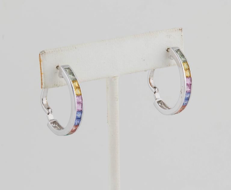 Multicolor Sapphire Gold Hoop Earrings For Sale at 1stdibs