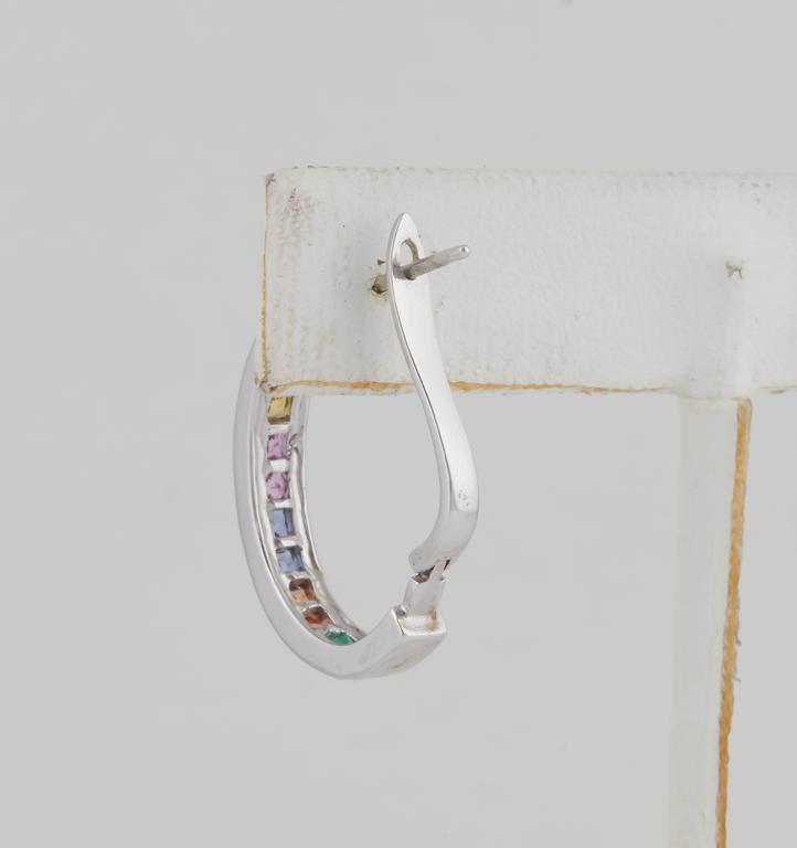 Multicolor Sapphire Gold Hoop Earrings For Sale at 1stdibs