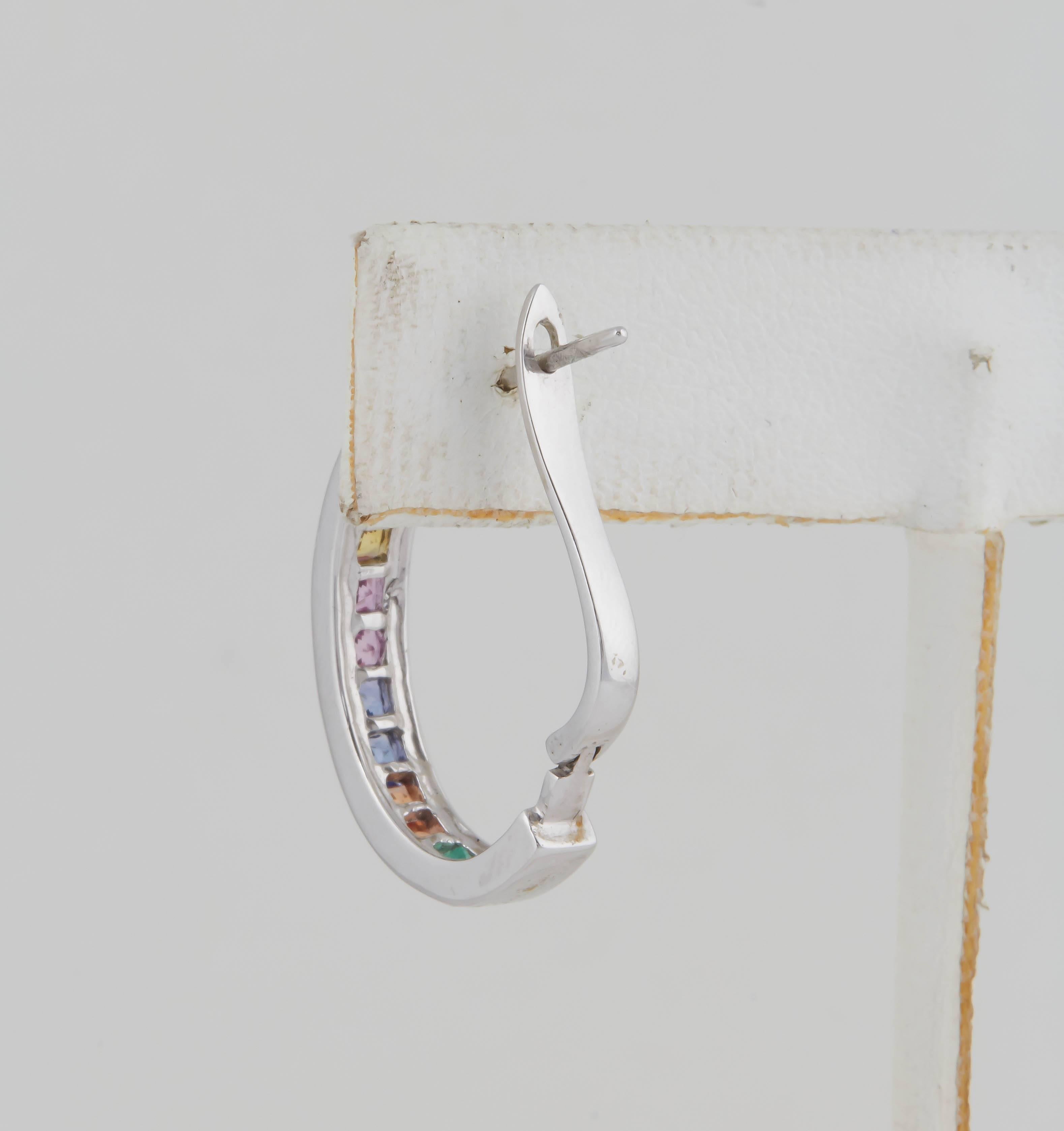 Multi-Color Sapphire Gold Hoop Earrings For Sale 1