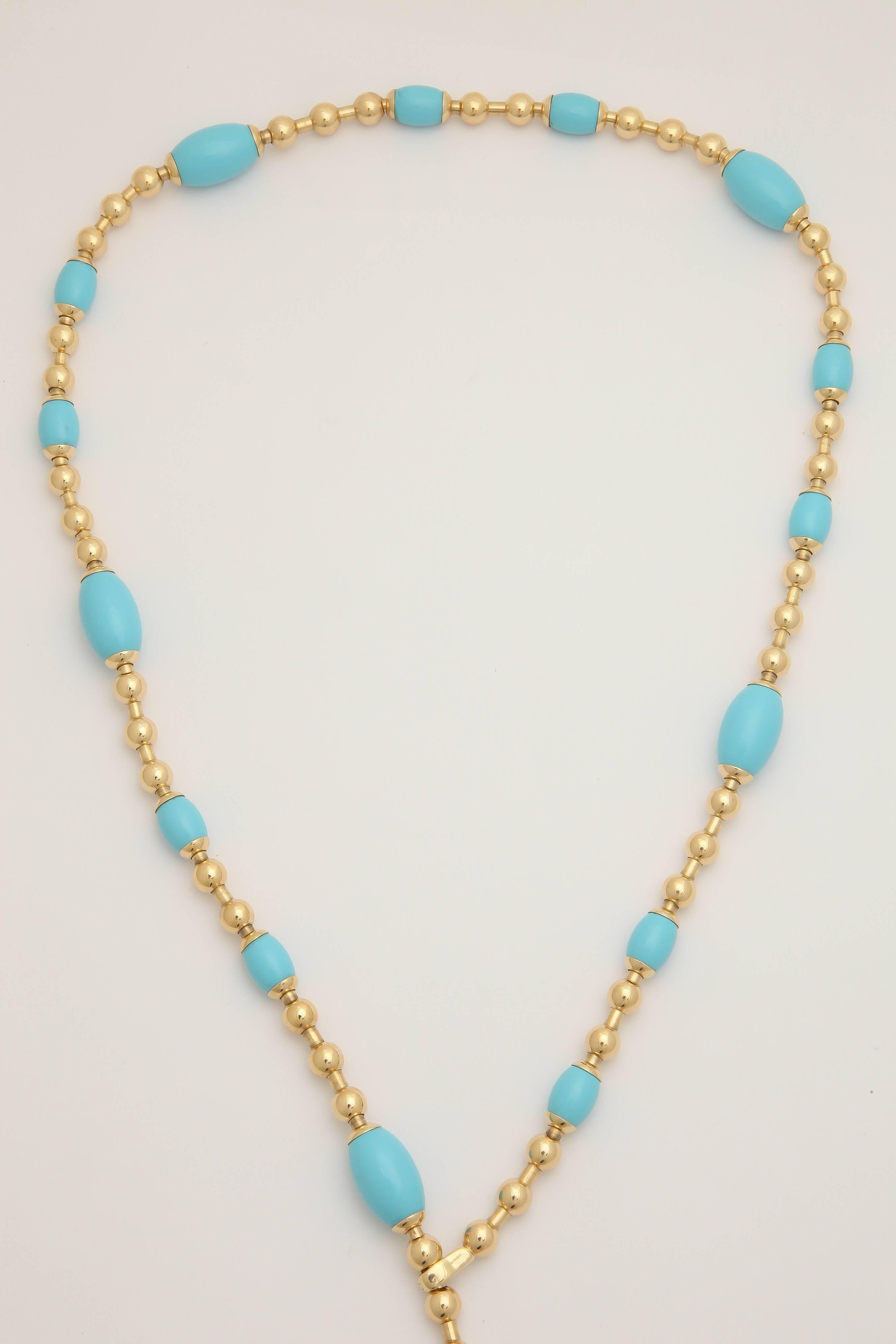 Faraone Mennella Turquoise Gold Tuka Tuka Necklace In New Condition For Sale In New York, NY